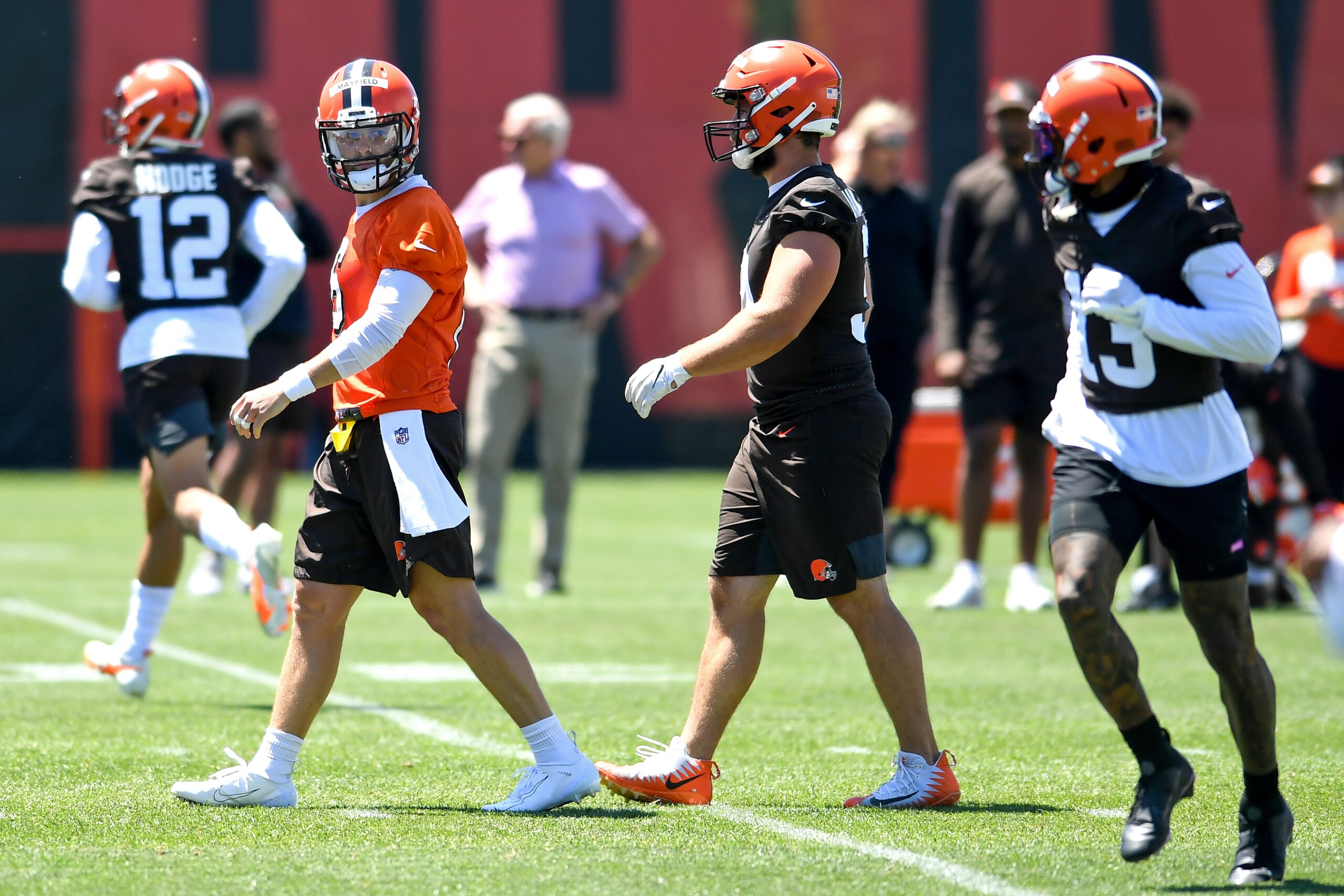 BEREA, OH - JUNE 16: Quarterback Baker Mayfield #6 of the Cleveland Browns runs a drill during a mini camp at the Cleveland Browns training facility on June 16, 2021 in Berea, Ohio. (Photo by Nick Cammett/Diamond Images via Getty Images)