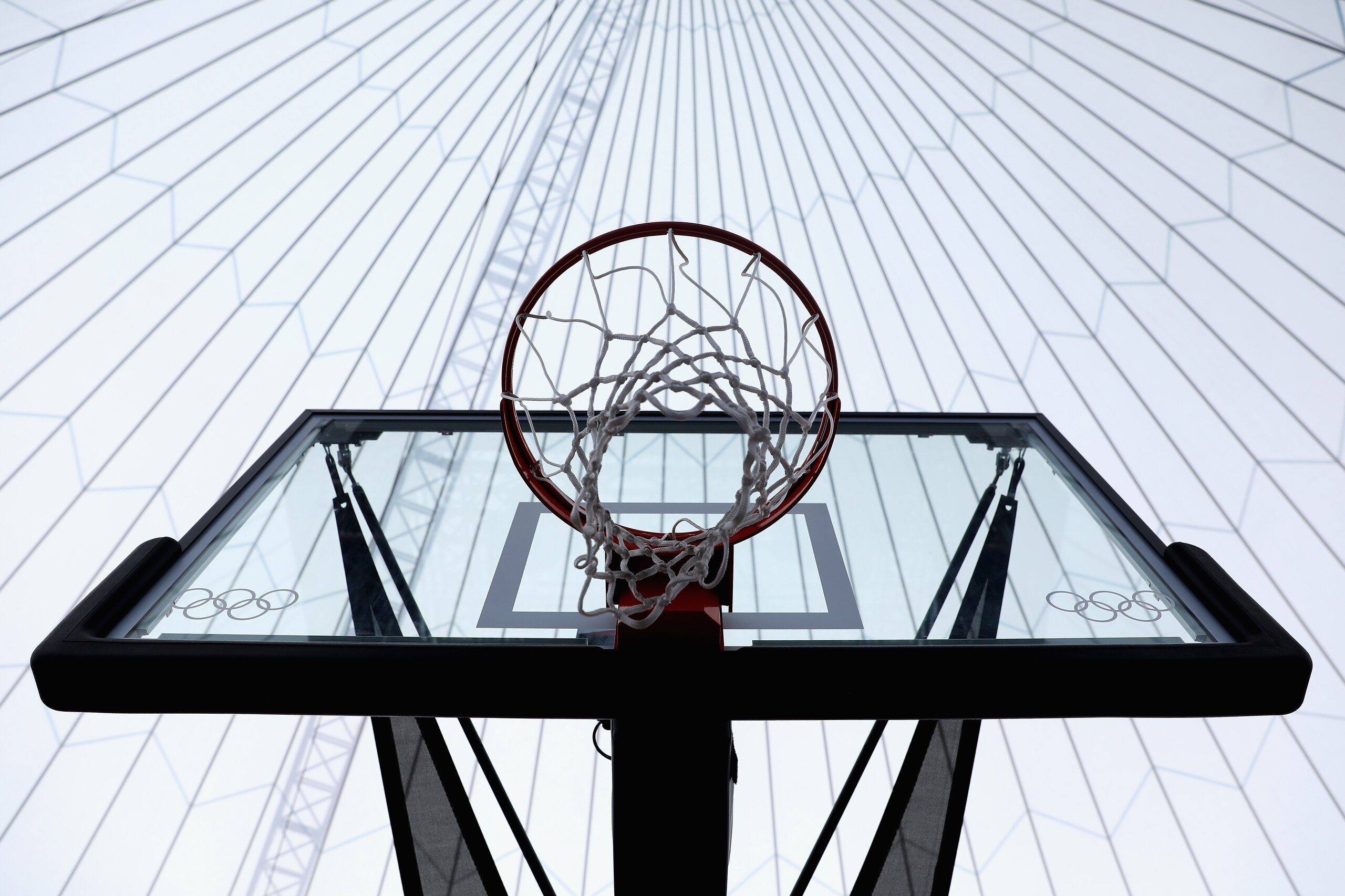 TOKYO, JAPAN - JULY 20: A general view of the 3x3 Basketball backboard and net at Aomi Urban Sports Park ahead of the 2020 Tokyo Summer Olympic Games on July 20, 2021 in Tokyo, Japan. (Photo by Christian Petersen/Getty Images) TOKYO, JAPAN - JULY 20: A general view of the 3x3 Basketball backboard and net at Aomi Urban Sports Park ahead of the 2020 Tokyo Summer Olympic Games on July 20, 2021 in Tokyo, Japan. (Photo by Christian Petersen/Getty Images)