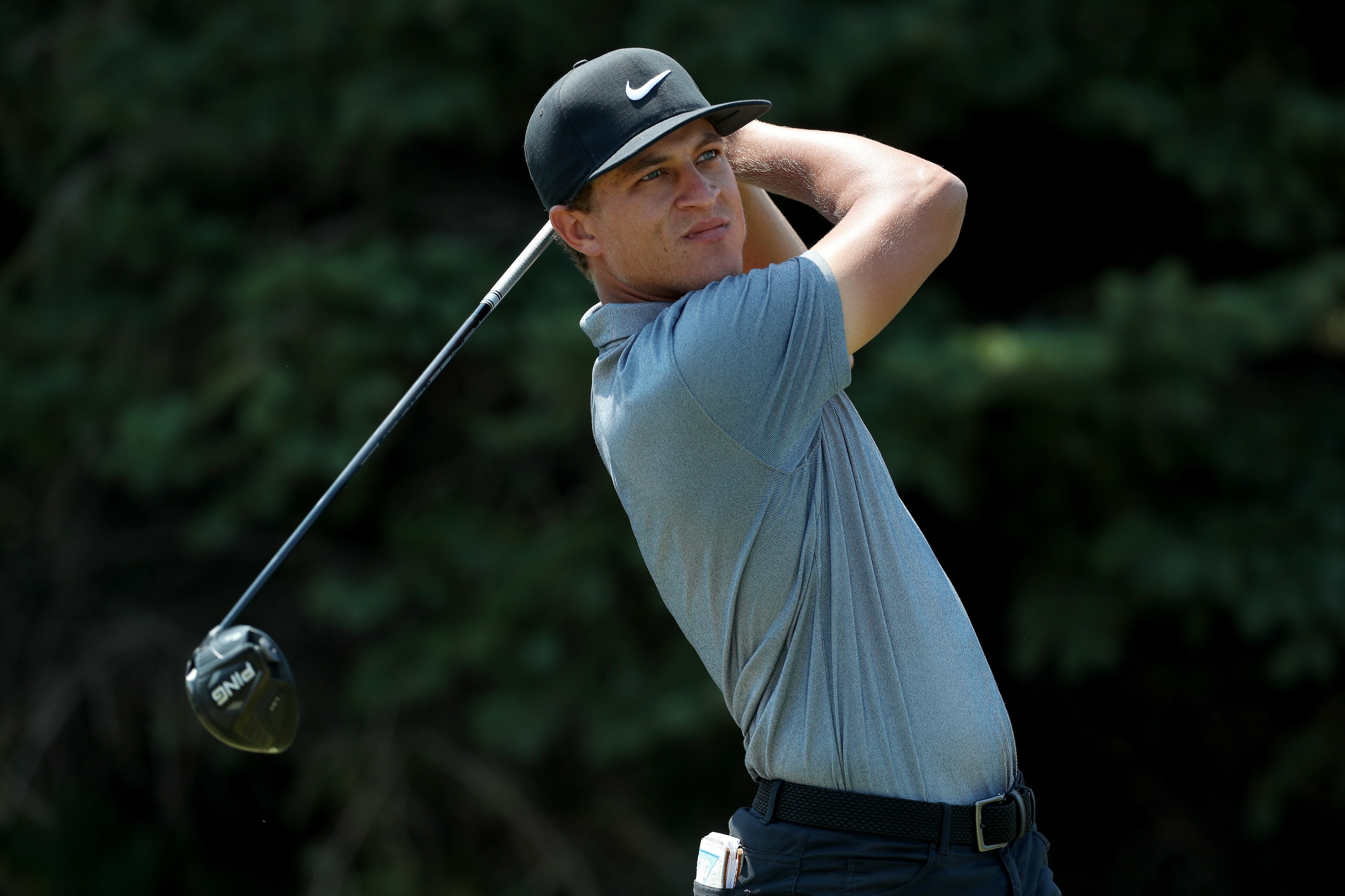 BLAINE, MINNESOTA - JULY 25: Cameron Champ plays his shot from the second tee during the final round of the 3M Open at TPC Twin Cities on July 25, 2021 in Blaine, Minnesota. (Photo by David Berding/Getty Images)