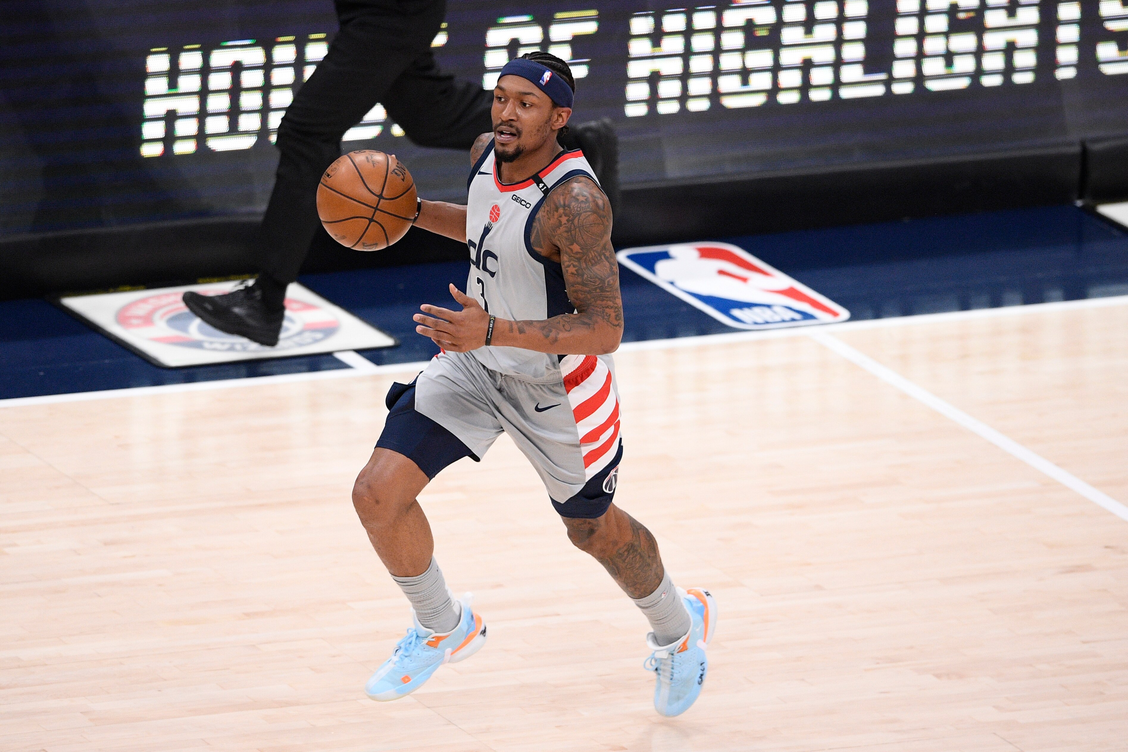 Washington Wizards guard Bradley Beal (3) in action during the first half of Game 4 in a first-round NBA basketball playoff series against the Philadelphia 76ers, Monday, May 31, 2021, in Washington. (AP Photo/Nick Wass)