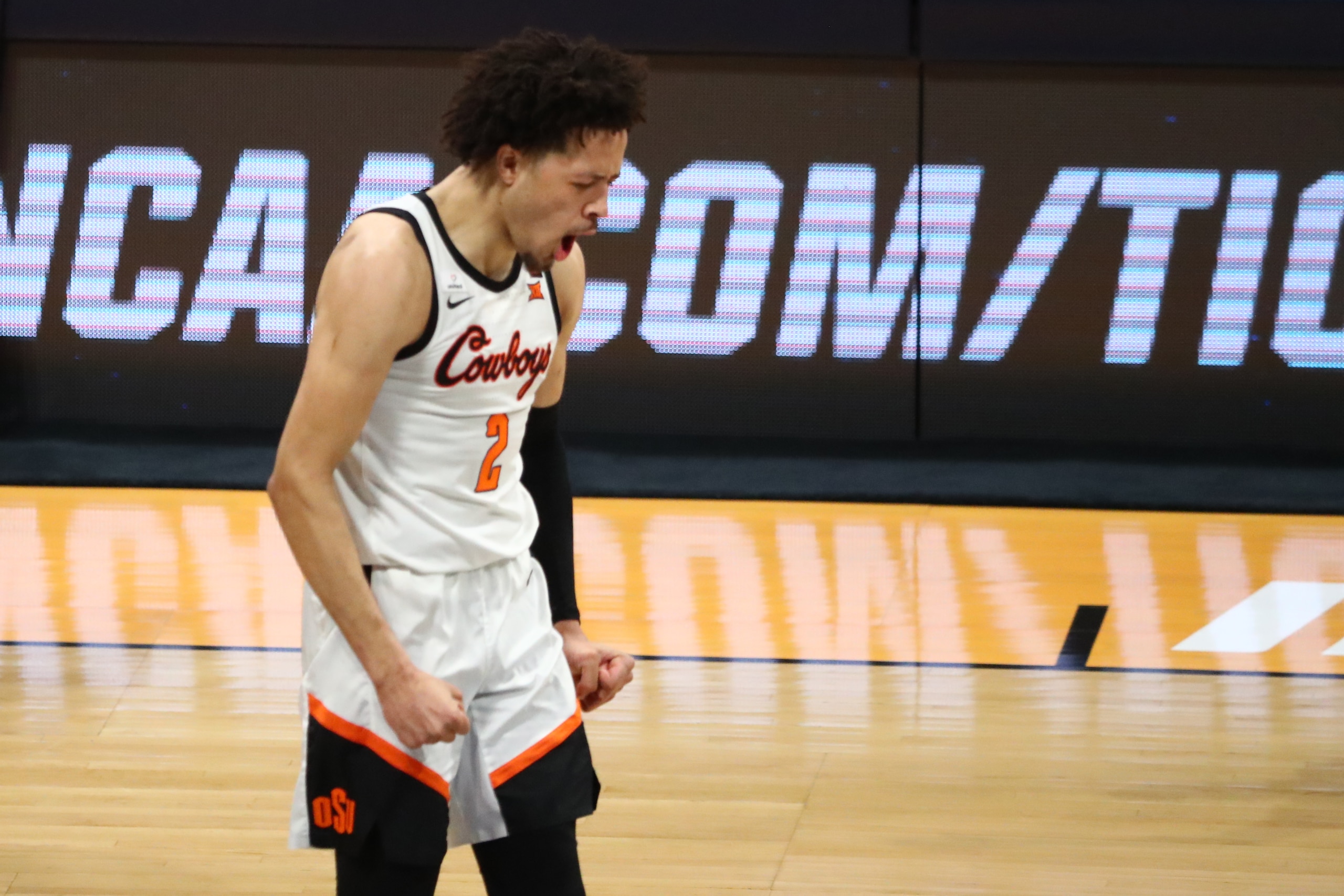 INDIANAPOLIS, IN - MARCH 21: Cade Cunningham #2 of the Oklahoma State Cowboys reacts against the Oregon State Beavers during the second half in the second round of the 2021 NCAA Division I Mens Basketball Tournament held at Hinkle Fieldhouse on March 21, 2021 in Indianapolis, Indiana. (Photo by C. Morgan Engel/NCAA Photos via Getty Images) INDIANAPOLIS, IN - MARCH 21: Cade Cunningham #2 of the Oklahoma State Cowboys reacts against the Oregon State Beavers during the second half in the second round of the 2021 NCAA Division I Mens Basketball Tournament held at Hinkle Fieldhouse on March 21, 2021 in Indianapolis, Indiana. (Photo by C. Morgan Engel/NCAA Photos via Getty Images)