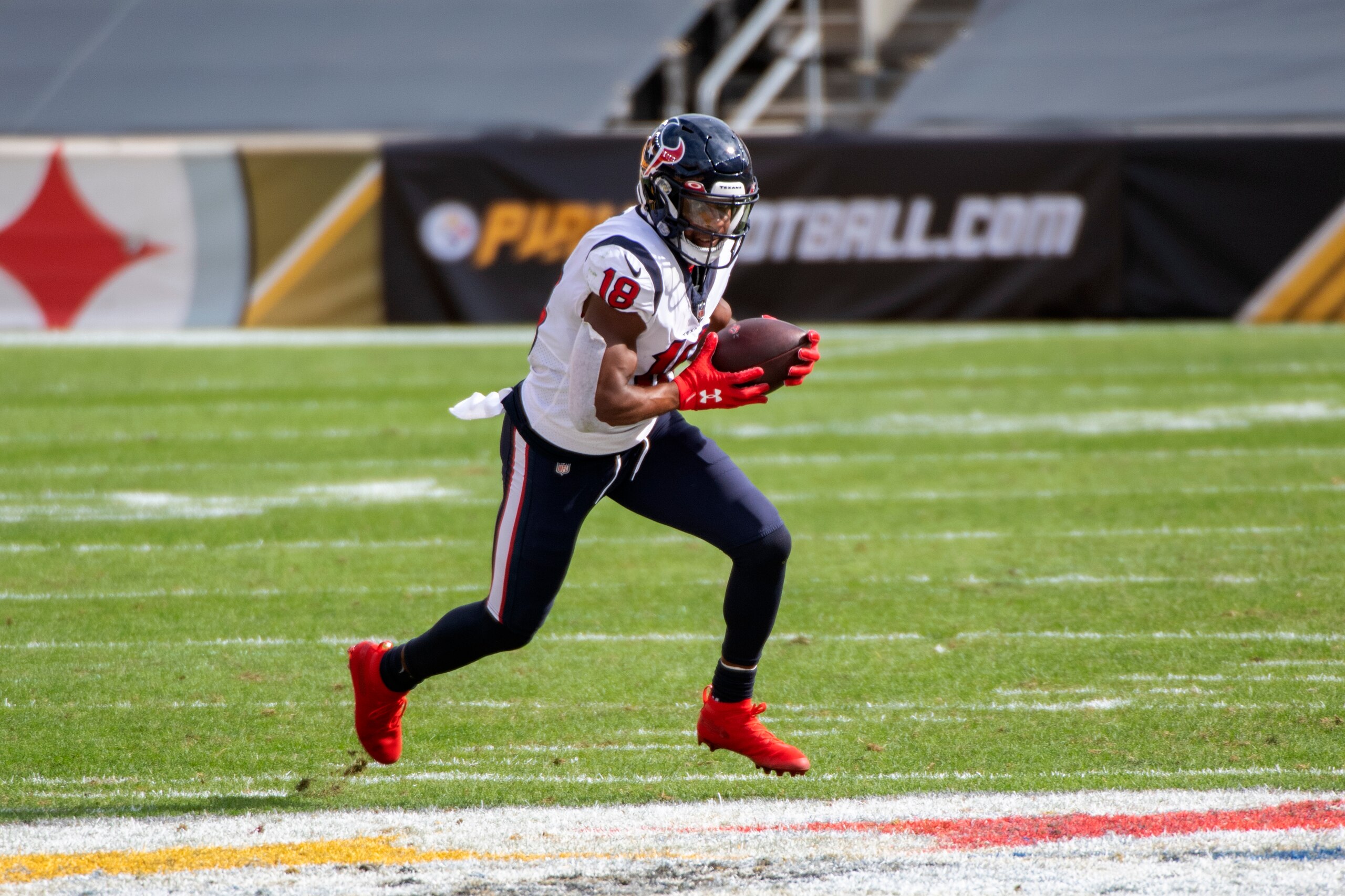 Houston Texans wide receiver Randall Cobb (18) in action during an NFL football game against the Pittsburgh Steelers, Sunday, Sept. 27, 2020, in Pittsburgh. (AP Photo/Justin Berl)