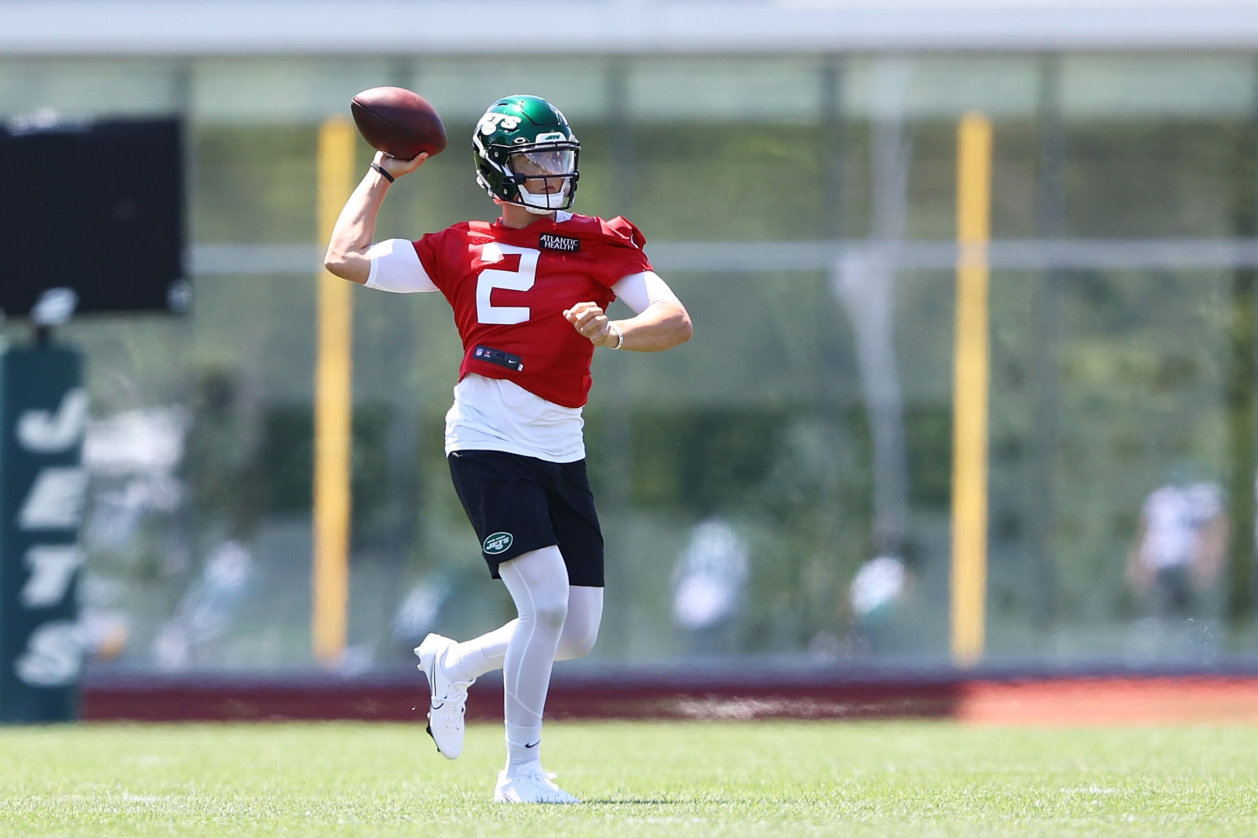 FLORHAM PARK, NEW JERSEY - JUNE 15: Zach Wilson #2 of the New York Jets runs drills during New York Jets Mandatory Minicamp on June 15, 2021 at Atlantic Health Jets Training Center in Florham Park, New Jersey. (Photo by Mike Stobe/Getty Images)