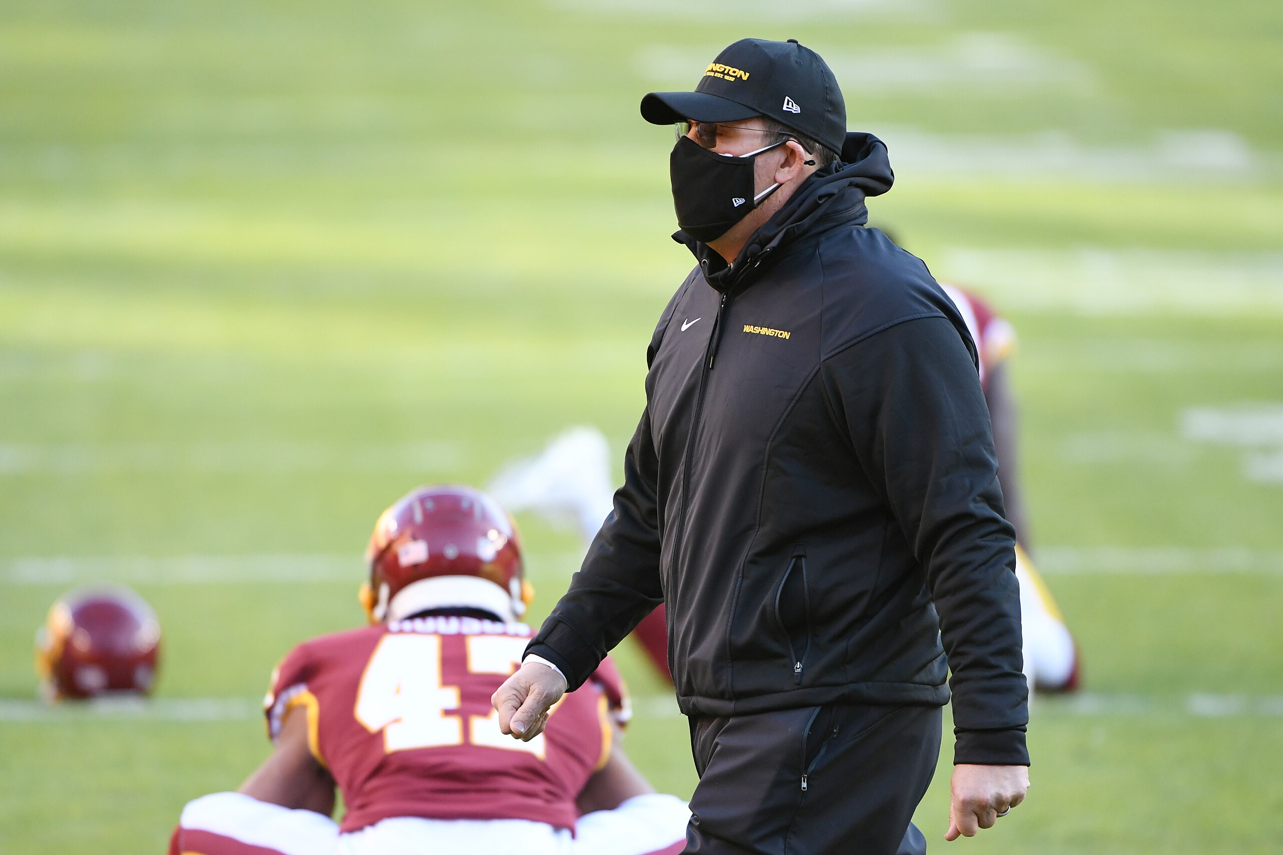 LANDOVER, MARYLAND - DECEMBER 27: Head coach Ron Rivera of the Washington Football Team looks on prior to the game against the Carolina Panthers at FedExField on December 27, 2020 in Landover, Maryland. (Photo by Will Newton/Getty Images)