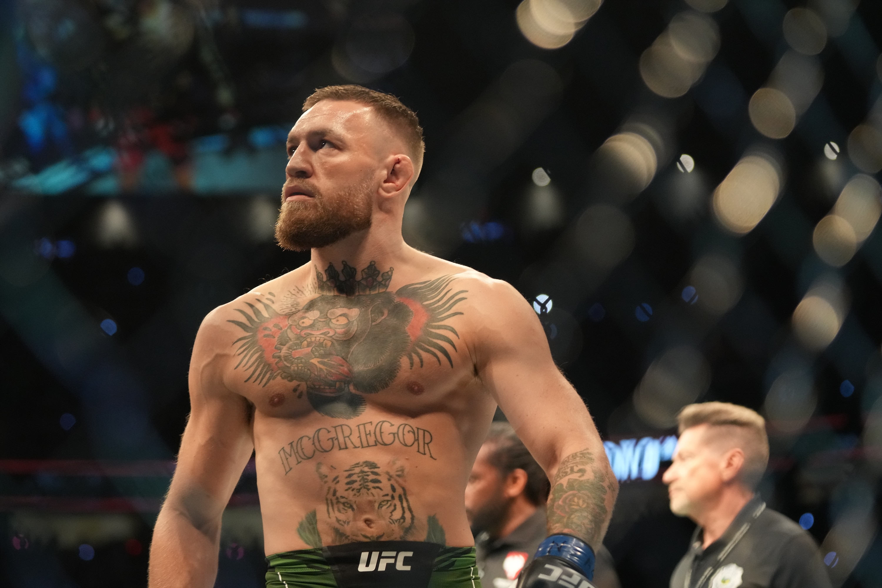 LAS VEGAS, NV - JULY 10: Conor McGregor prepares to fight Dustin Poirier in their lightweight bout during UFC 264 at T-Mobile Arena on July 10, 2021, in Las Vegas, Nevada, United States. (Photo by Louis Grasse/PxImages/Icon Sportswire via Getty Images)