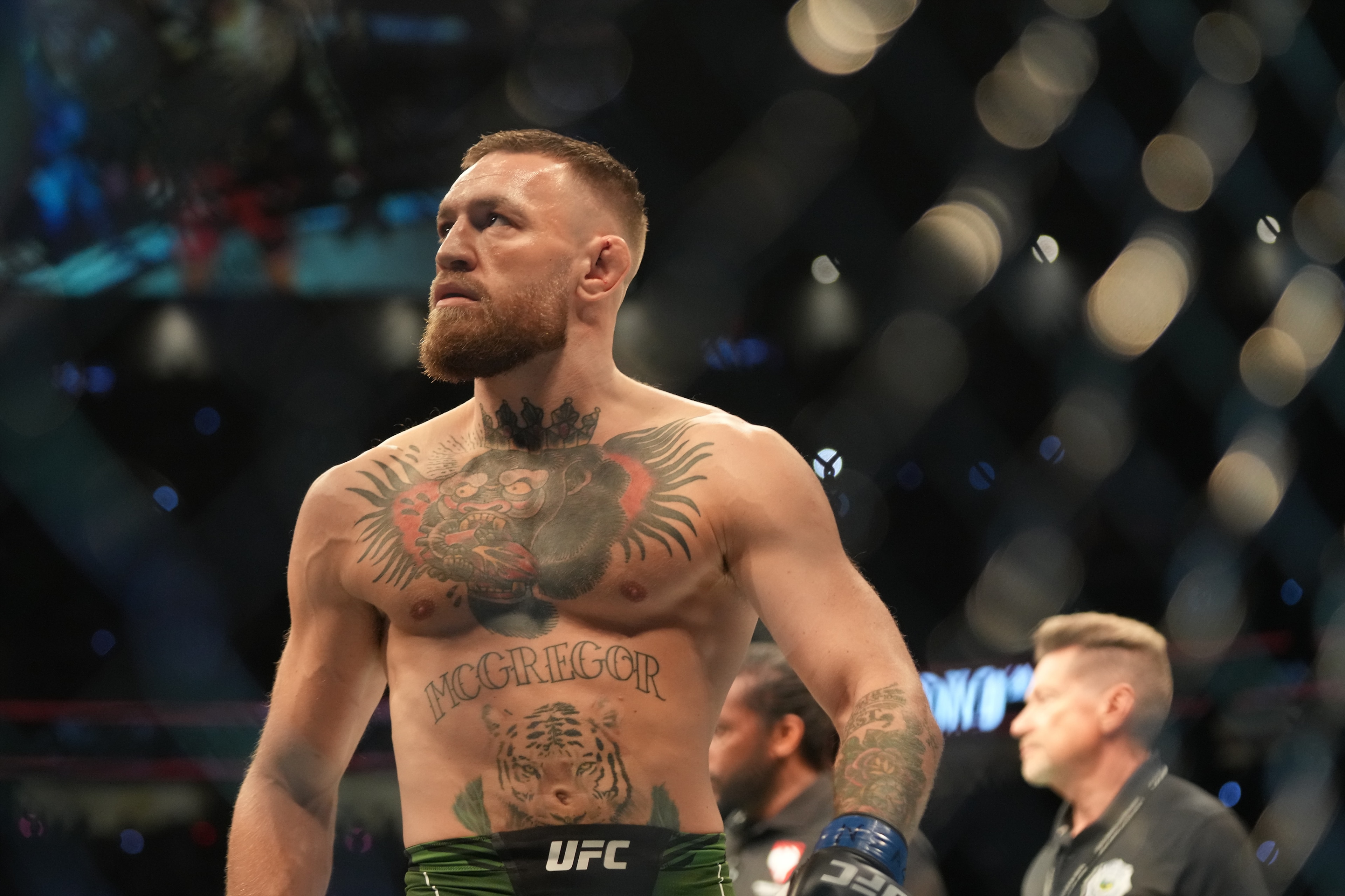 LAS VEGAS, NV - JULY 10: Conor McGregor prepares to fight Dustin Poirier in their lightweight bout during UFC 264 at T-Mobile Arena on July 10, 2021, in Las Vegas, Nevada, United States. (Photo by Louis Grasse/PxImages/Icon Sportswire via Getty Images) LAS VEGAS, NV - JULY 10: Conor McGregor prepares to fight Dustin Poirier in their lightweight bout during UFC 264 at T-Mobile Arena on July 10, 2021, in Las Vegas, Nevada, United States. (Photo by Louis Grasse/PxImages/Icon Sportswire via Getty Images)