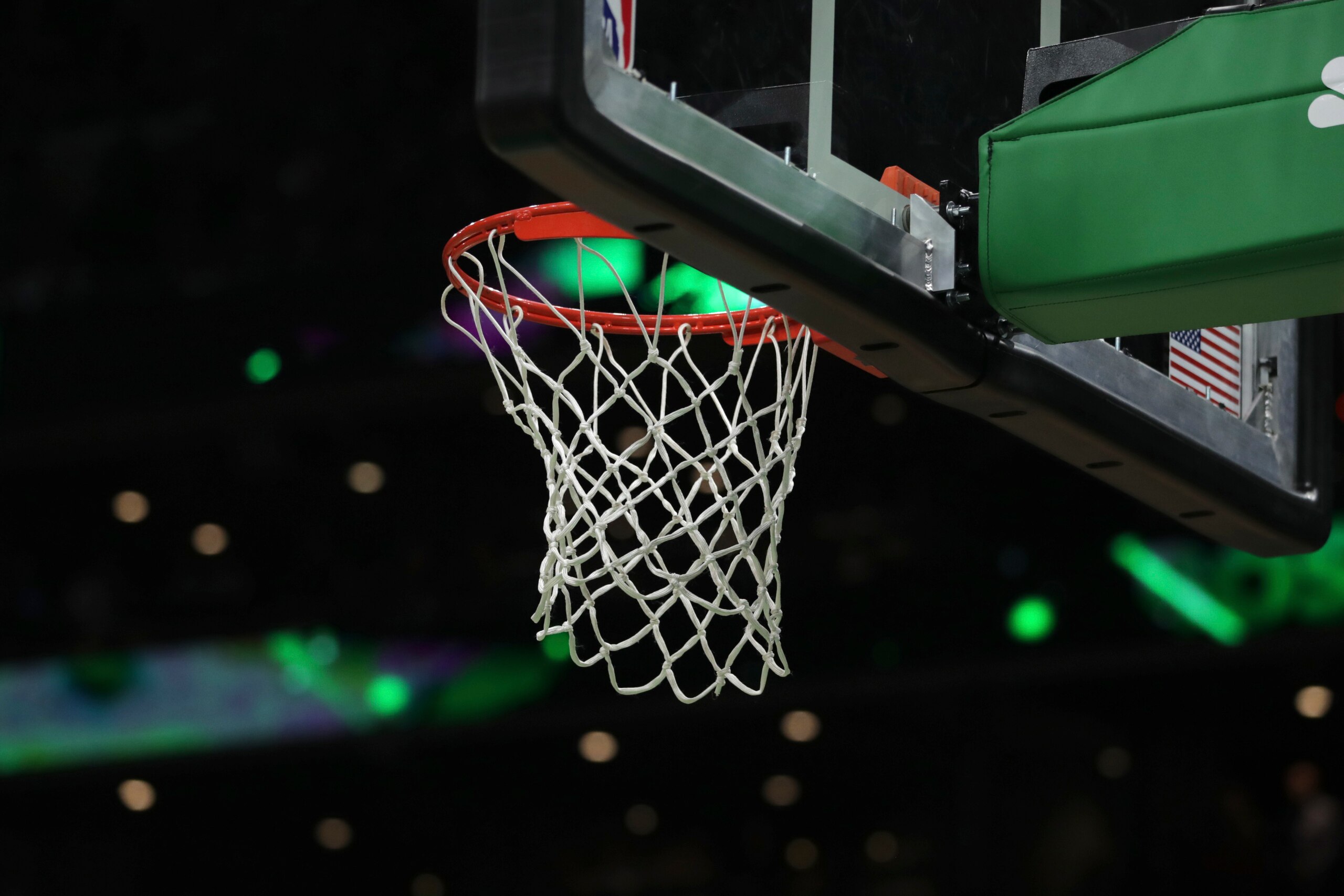 The basketball rim during the first half of an NBA basketball game in Boston, Monday, Jan. 13, 2020. (AP Photo/Charles Krupa)