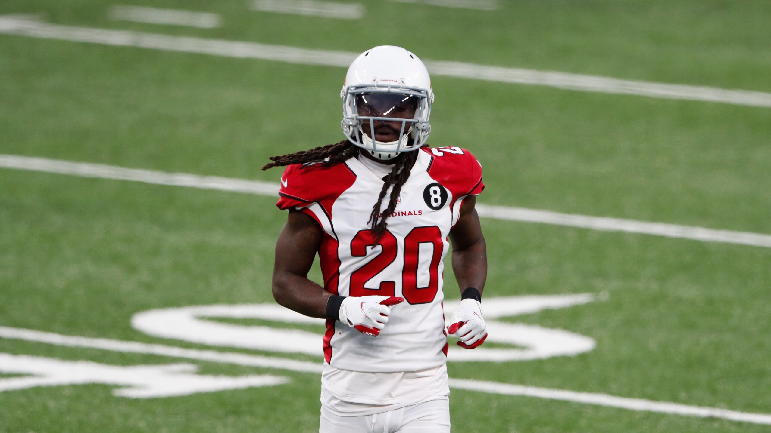 Arizona Cardinals' Dre Kirkpatrick during the second half of an NFL football game against the New York Giants, Sunday, Dec. 13, 2020, in East Rutherford, N.J. (AP Photo/Noah K. Murray)