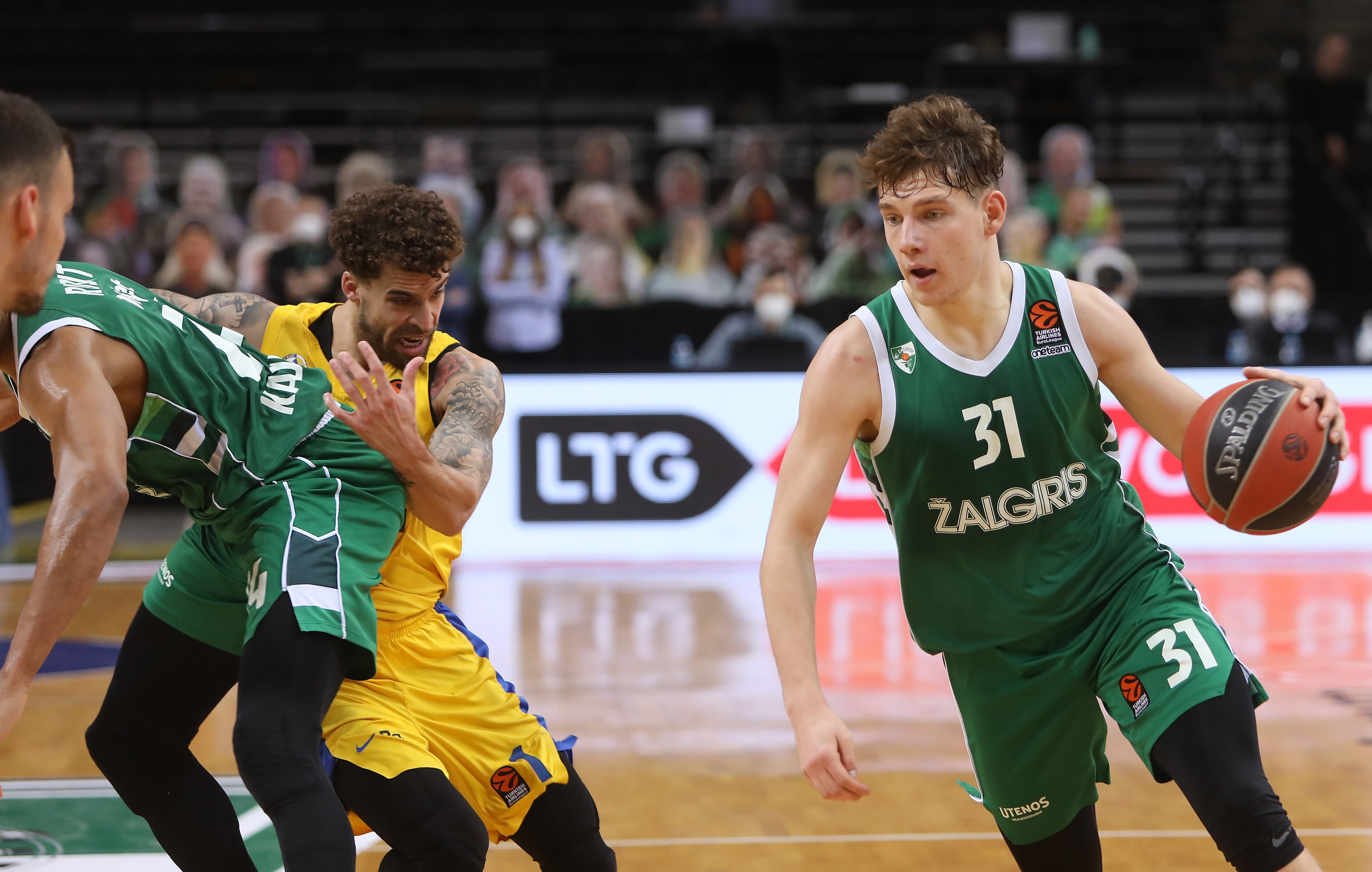 KAUNAS, LITHUANIA - MARCH 25: Rokas Jokubaitis, #31 of Zalgiris Kaunas in action during the 2020/2021 Turkish Airlines EuroLeague Regular Season Round 31 match between Zalgiris Kaunas and Maccabi Playtika Tel Aviv  at Zalgirio Arena on March 25, 2021 in Kaunas, Lithuania. (Photo by Alius Koroliovas/Euroleague Basketball via Getty Images)