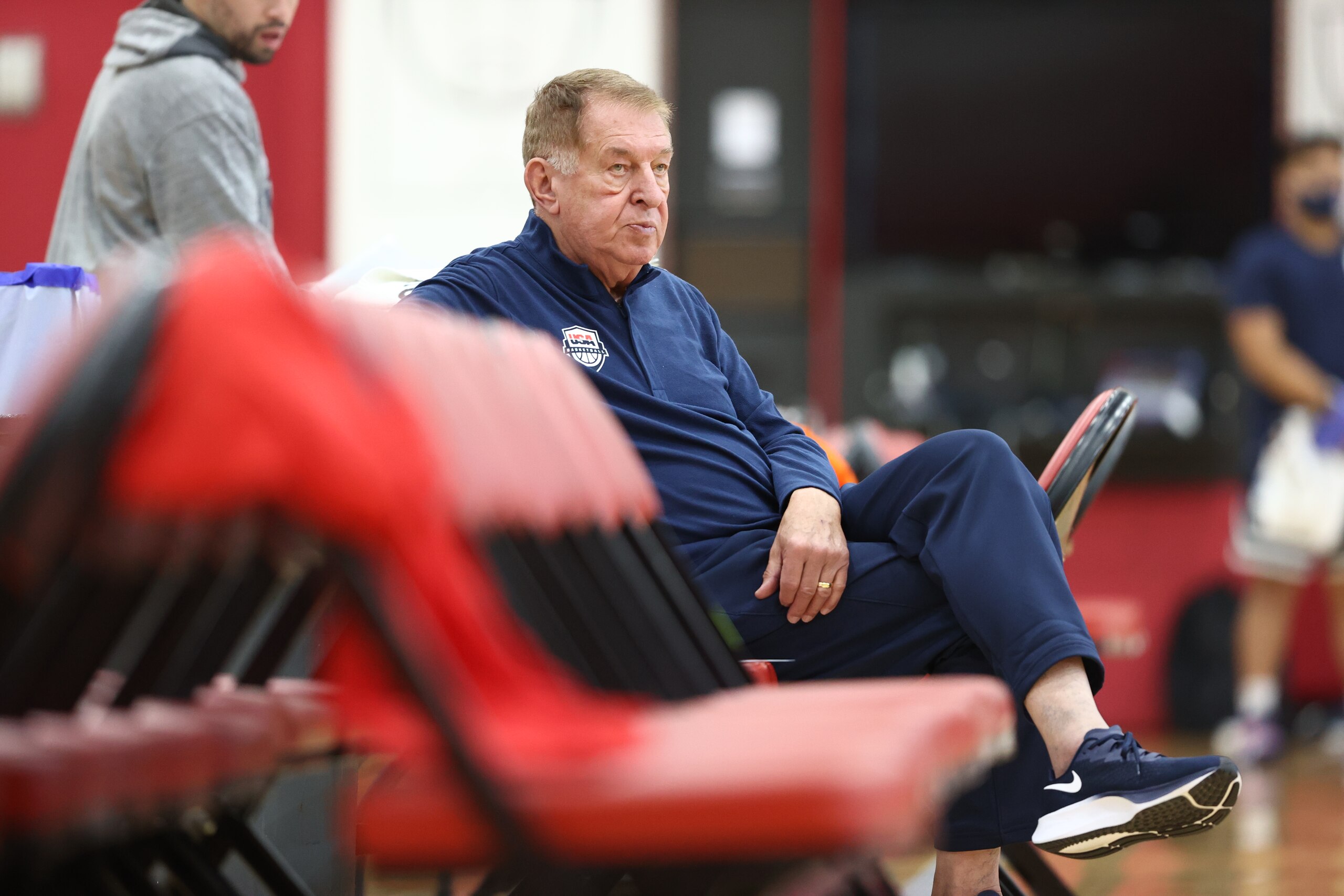 LAS VEGAS, NV - JULY 6: Managing Director Jerry Colangelo of Team USA looks on during USAB Mens National Team practice at the Mendenhall Center on July 6, 2021 in Las Vegas, Nevada. NOTE TO USER: User expressly acknowledges and agrees that, by downloading and or using this photograph, User is consenting to the terms and conditions of the Getty Images License Agreement. (Photo by Ned Dishman/NBAE via Getty Images)