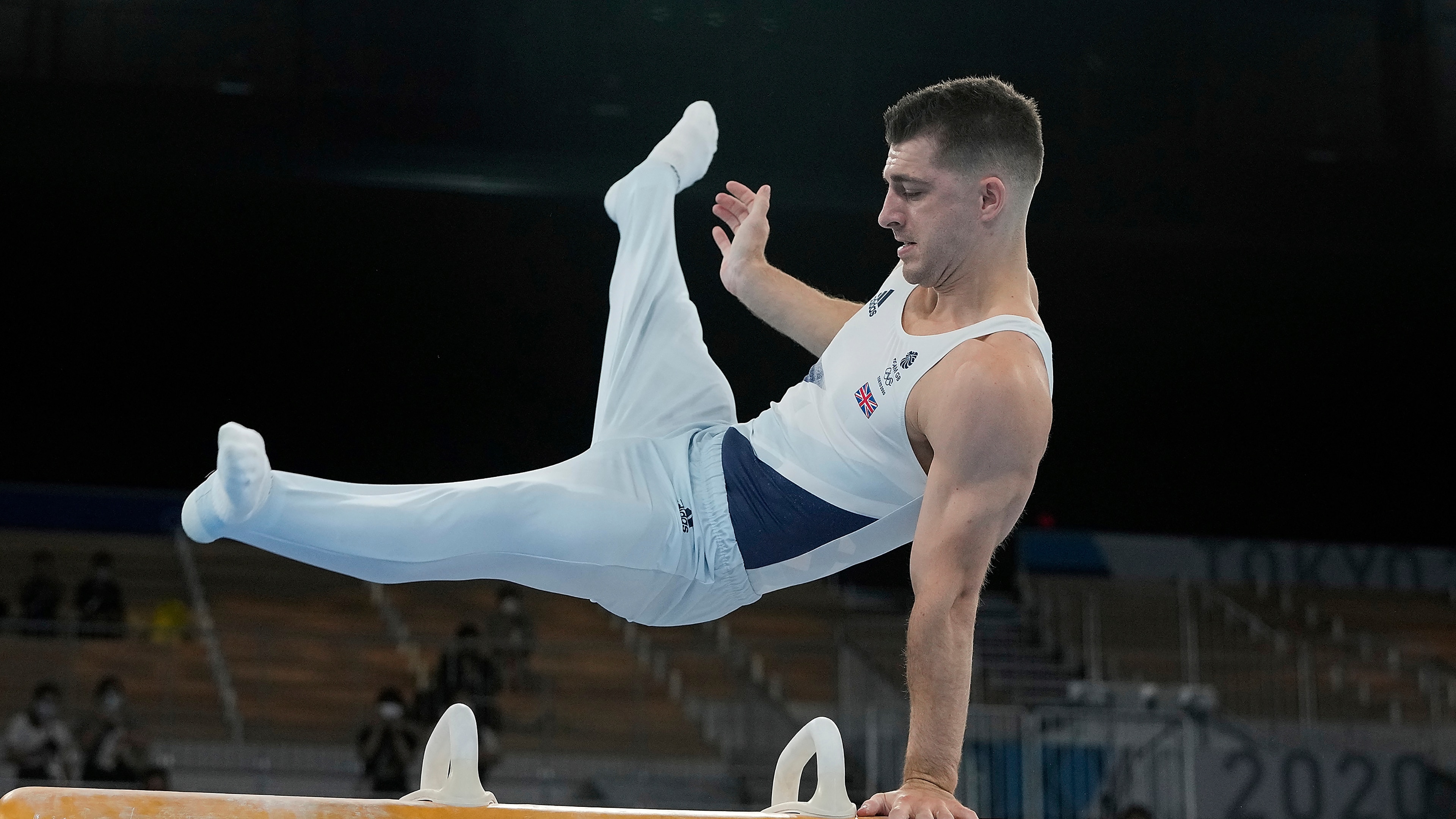 Max Whitlock of Britain, performs on the pommel horse during the artistic gymnastics men's apparatus final at the 2020 Summer Olympics, Sunday, Aug. 1, 2021, in Tokyo, Japan. (AP Photo/Natacha Pisarenko)