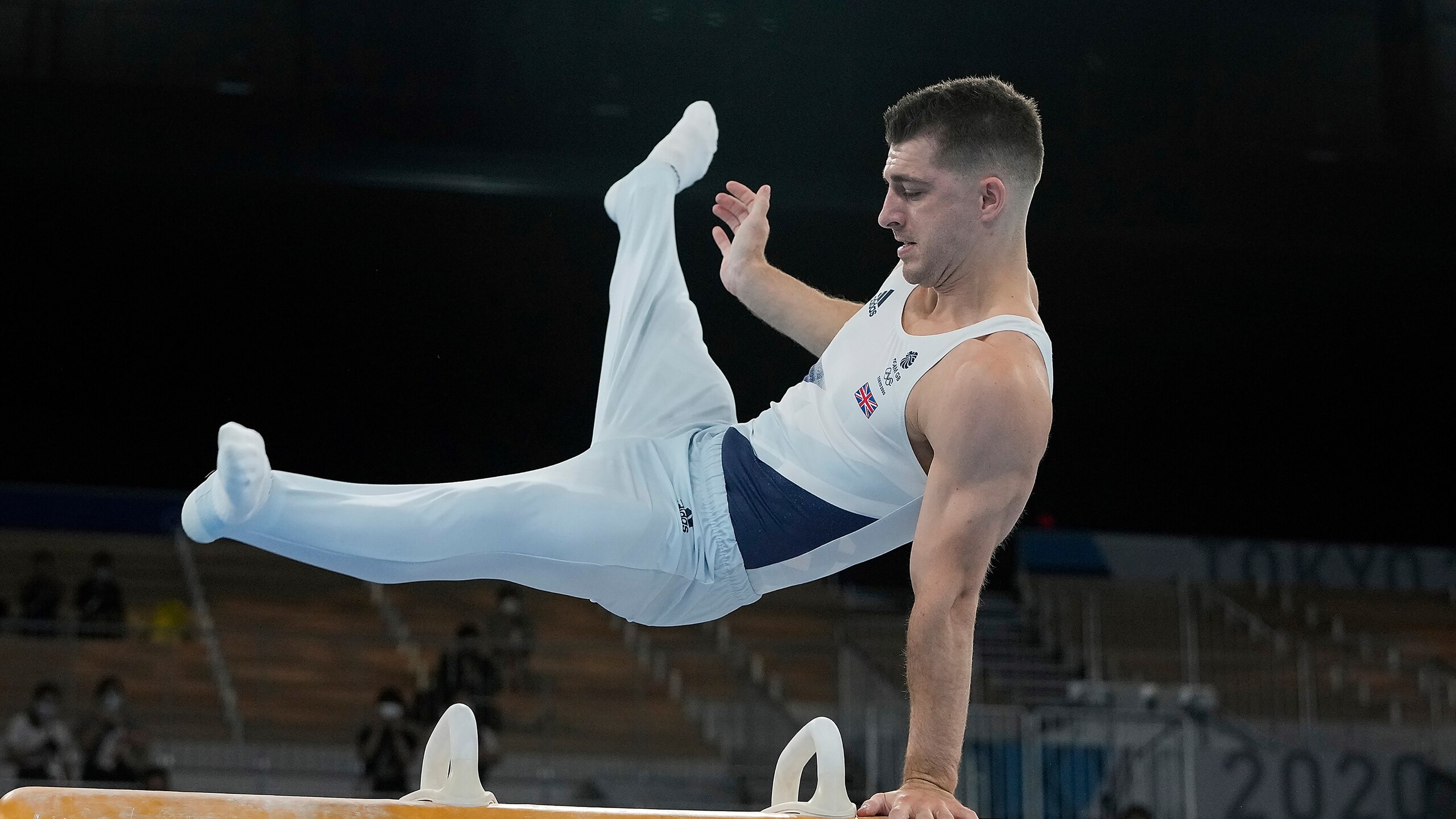 Max Whitlock of Britain, performs on the pommel horse during the artistic gymnastics men's apparatus final at the 2020 Summer Olympics, Sunday, Aug. 1, 2021, in Tokyo, Japan. (AP Photo/Natacha Pisarenko)