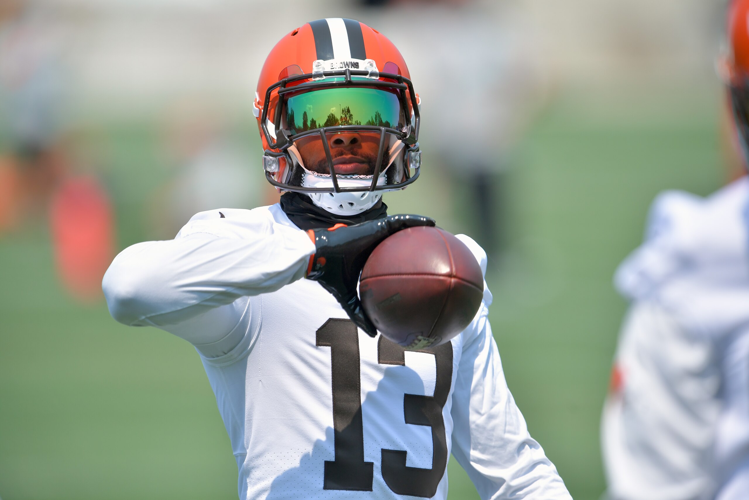 BEREA, OHIO - JULY 28: Wide receiver Odell Beckham Jr. #13 of the Cleveland Browns runs a drill during the first day of Cleveland Browns Training Camp on July 28, 2021 in Berea, Ohio. (Photo by Jason Miller/Getty Images)