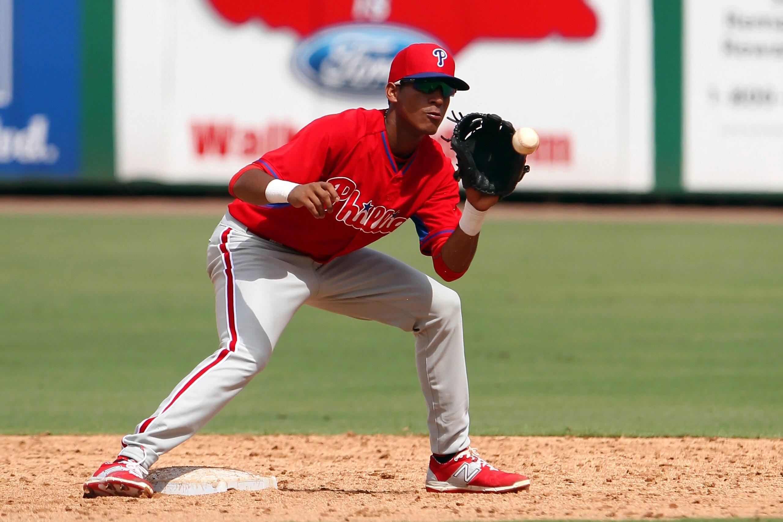 29 SEP 2015: Daniel Brito of the Phillies during the Florida Instructional League game between the FIL Yankees and the FIL Phillies at Bright House Field in Clearwater, Florida. (Photo by Cliff Welch/Icon Sportswire) (Photo by Cliff Welch/Icon Sportswire/Corbis/Icon Sportswire via Getty Images)