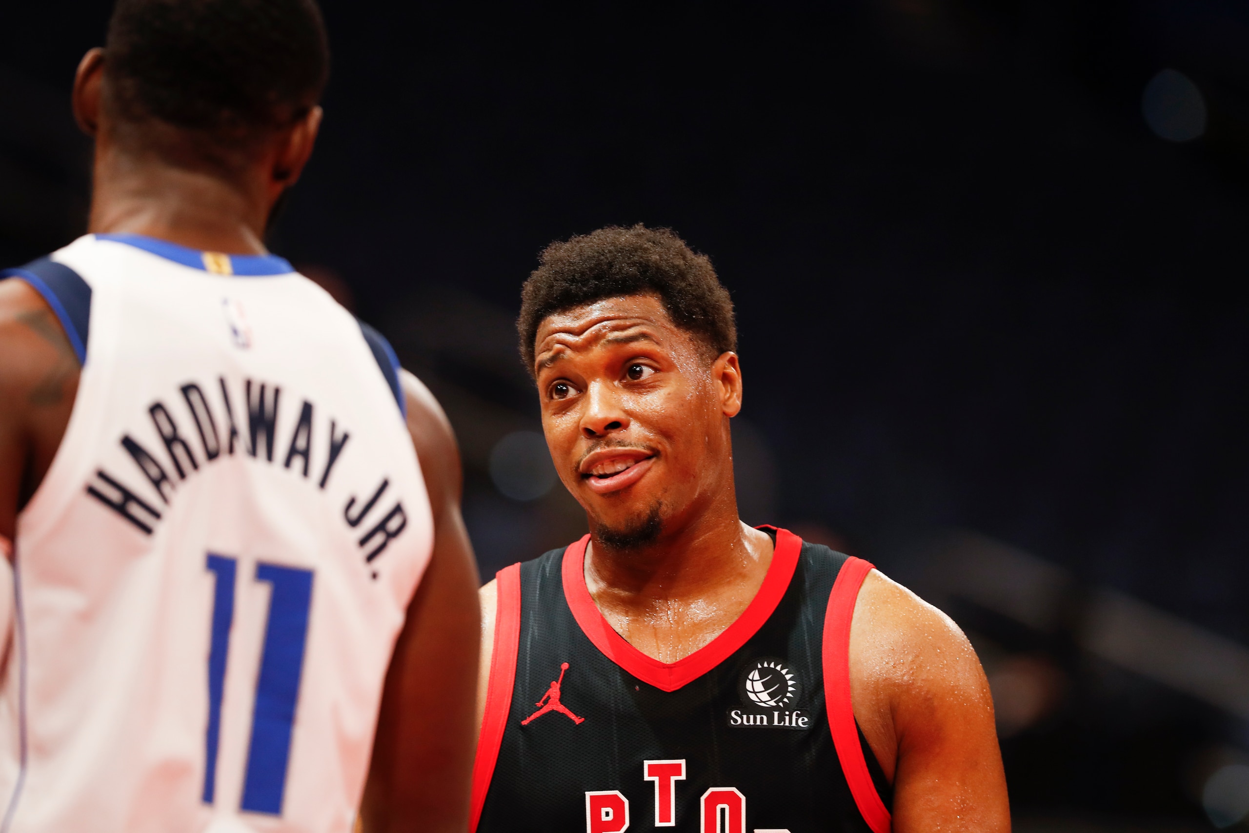 TAMPA, FL - JANUARY 18: Kyle Lowry #7 of the Toronto Raptors looks on during the game against the Dallas Mavericks on January 18, 2021 at Amalie Arena in Tampa, Florida. NOTE TO USER: User expressly acknowledges and agrees that, by downloading and/or using this photograph, user is consenting to the terms and conditions of the Getty Images License Agreement. Mandatory Copyright Notice: Copyright 2021 NBAE (Photo by Scott Audette/NBAE via Getty Images