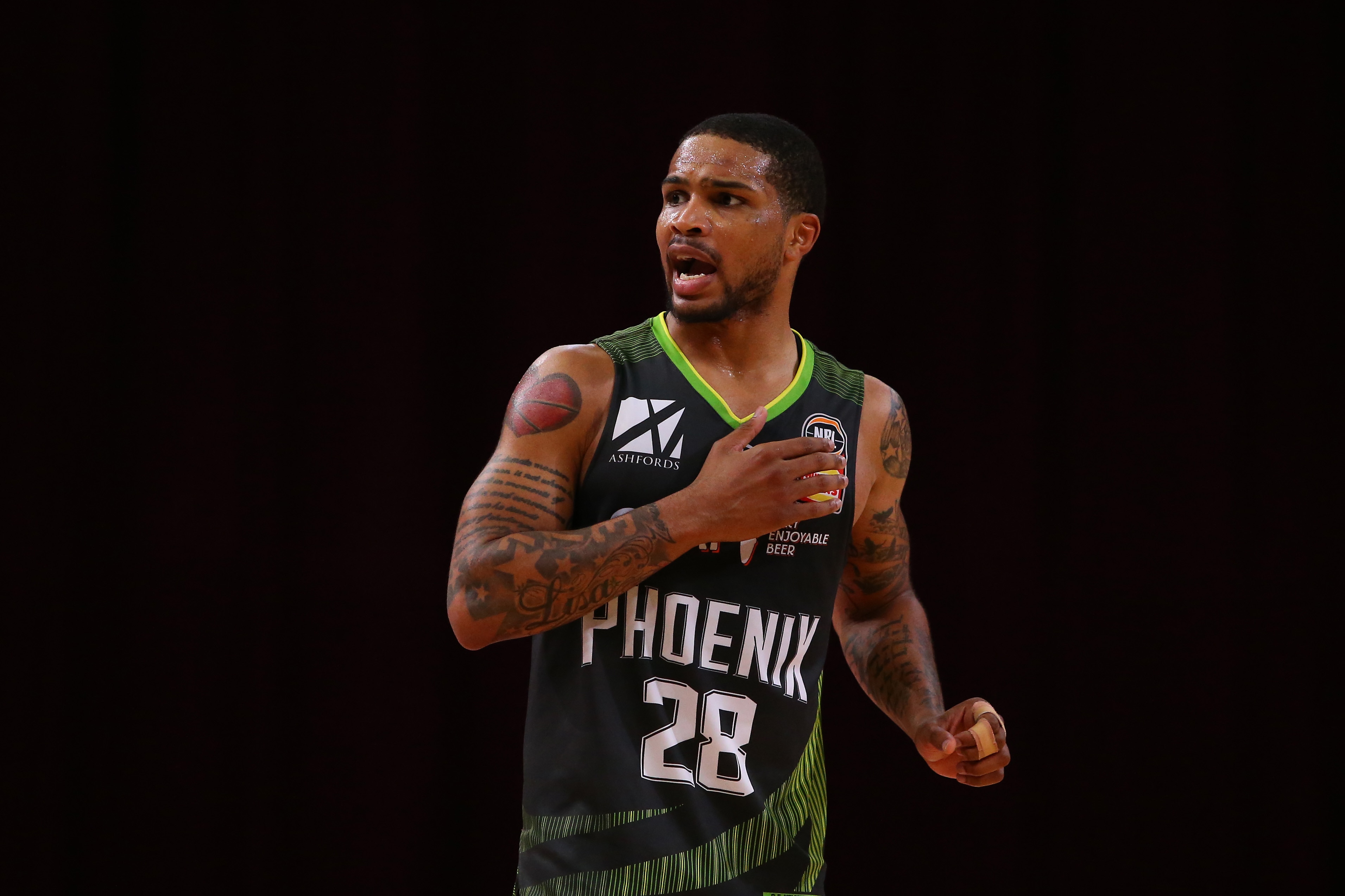 SYDNEY, AUSTRALIA - JUNE 13: Keifer Sykes of the Phoenix gestures during game two of the NBL Semi-Final Series between the South East Melbourne Phoenix and Melbourne United at Qudos Bank Arena, on June 13, 2021 in Sydney, Australia. (Photo by Jason McCawley/Getty Images)