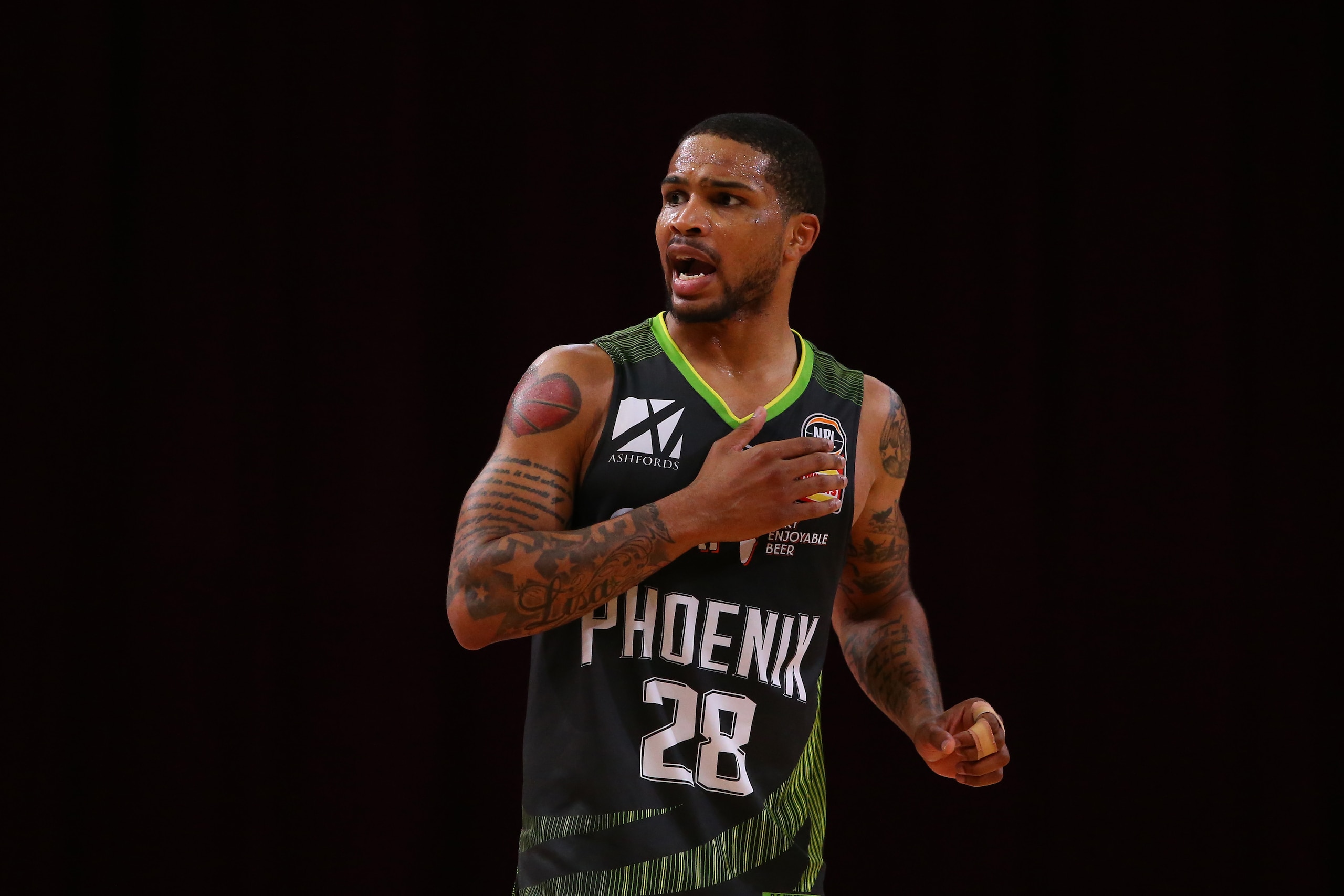 SYDNEY, AUSTRALIA - JUNE 13: Keifer Sykes of the Phoenix gestures during game two of the NBL Semi-Final Series between the South East Melbourne Phoenix and Melbourne United at Qudos Bank Arena, on June 13, 2021 in Sydney, Australia. (Photo by Jason McCawley/Getty Images)