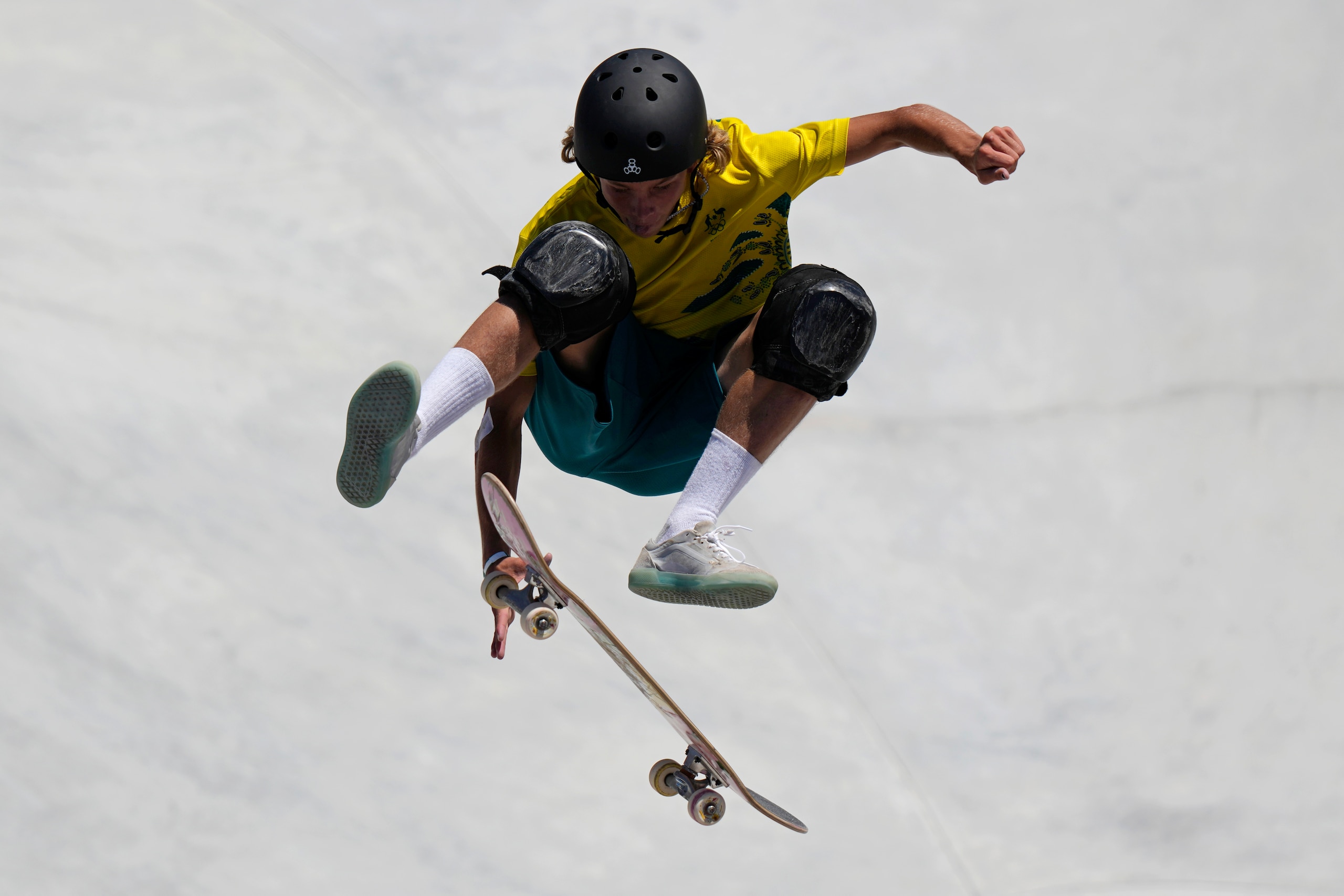 Keegan Palmer of Australia competes in the men's park skateboarding finals at the 2020 Summer Olympics, Thursday, Aug. 5, 2021, in Tokyo, Japan. (AP Photo/Ben Curtis) Keegan Palmer of Australia competes in the men's park skateboarding finals at the 2020 Summer Olympics, Thursday, Aug. 5, 2021, in Tokyo, Japan. (AP Photo/Ben Curtis)