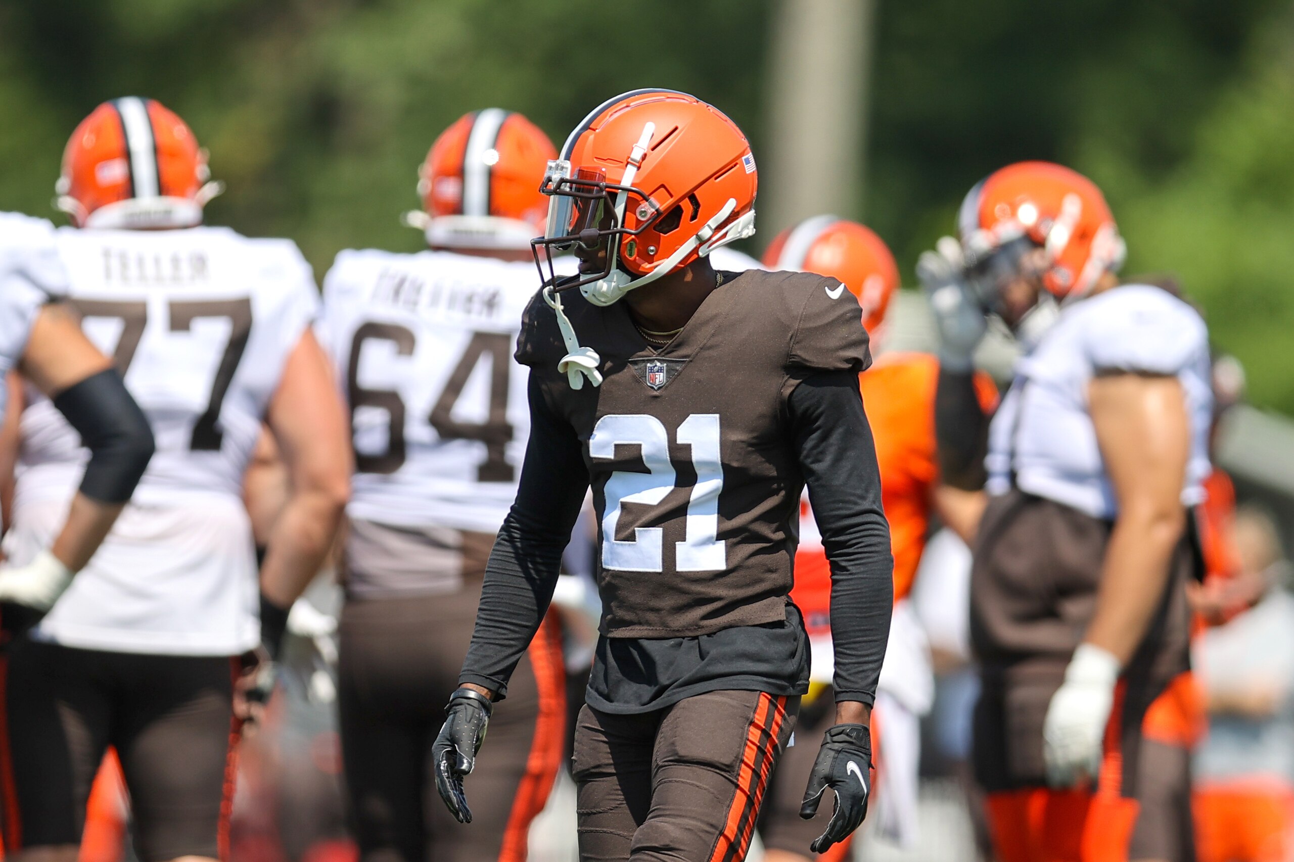 BEREA, OH - AUGUST 03: Cleveland Browns cornerback Denzel Ward (21) on the field at the Cleveland Browns Training Camp on August 3, 2021, at the at the Cleveland Browns Training Facility in Berea, Ohio. (Photo by Frank Jansky/Icon Sportswire via Getty Images)