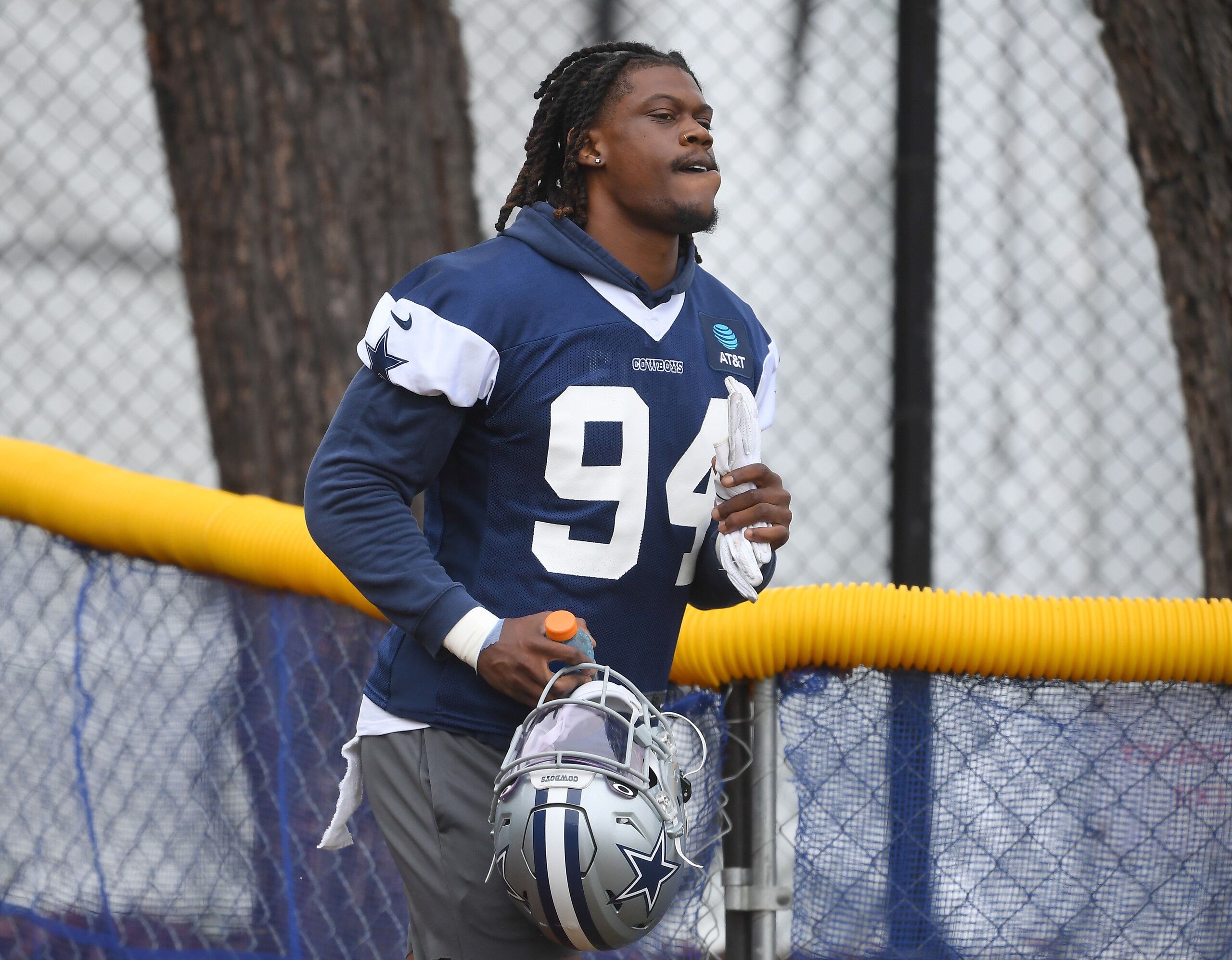OXNARD, CA - JULY 24: Defensive end Randy Gregory #94 of the Dallas Cowboys runs on to the field for training camp at River Ridge Complex on July 24, 2021 in Oxnard, California. (Photo by Jayne Kamin-Oncea/Getty Images) OXNARD, CA - JULY 24: Defensive end Randy Gregory #94 of the Dallas Cowboys runs on to the field for training camp at River Ridge Complex on July 24, 2021 in Oxnard, California. (Photo by Jayne Kamin-Oncea/Getty Images)