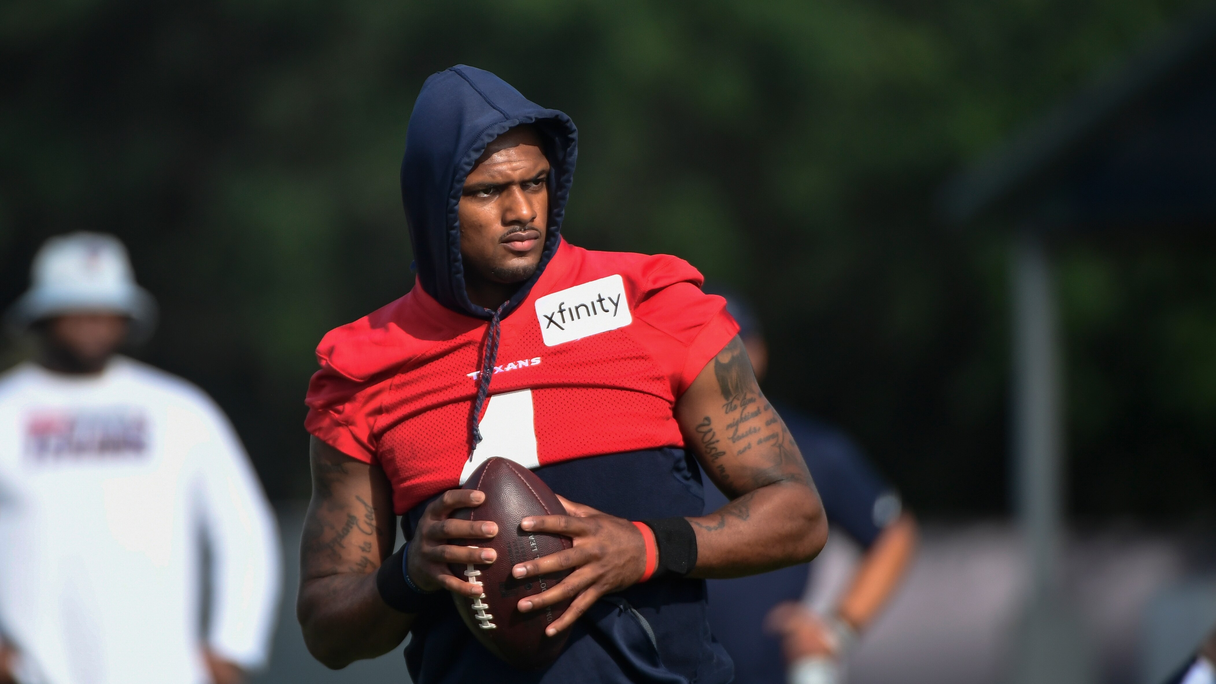 Texans quarterback Deshaun Watson (4) practices with the team during NFL football practice Monday, Aug. 2, 2021, in Houston. (AP Photo/Justin Rex)