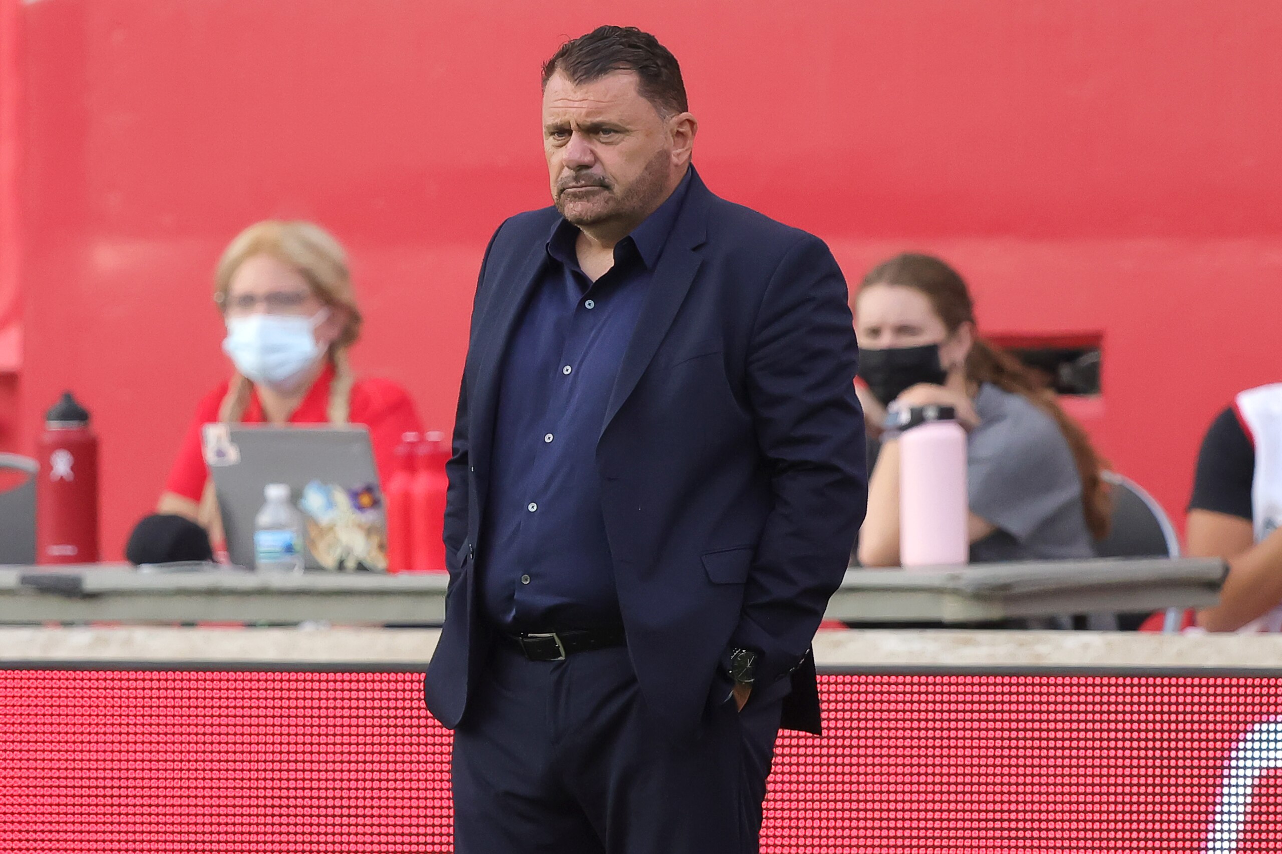 CHICAGO, IL - JUNE 19: Washington Spirit head coach head coach Richie Burke looks on in action during a game between the Chicago Red Stars and the Washington Spirit on June 19, 2021 at SeatGeek Stadium in Bridgeview, IL. (Photo by Robin Alam/Icon Sportswire via Getty Images)