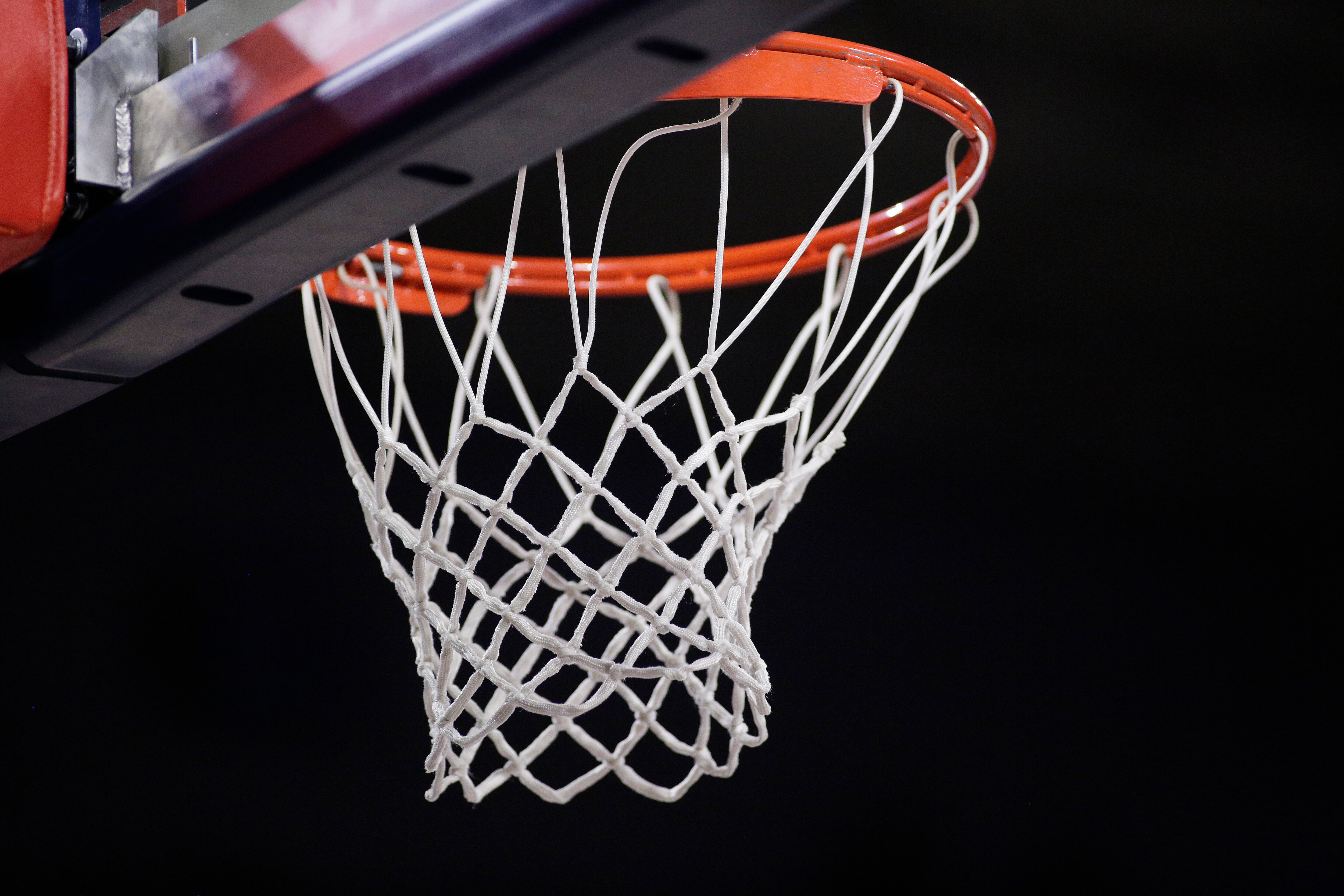 A basketball hoop is photographed during the second half of an NCAA college basketball game between Gonzaga and Cal State Bakersfield in Spokane, Wash., Saturday, Nov. 23, 2019. (AP Photo/Young Kwak)