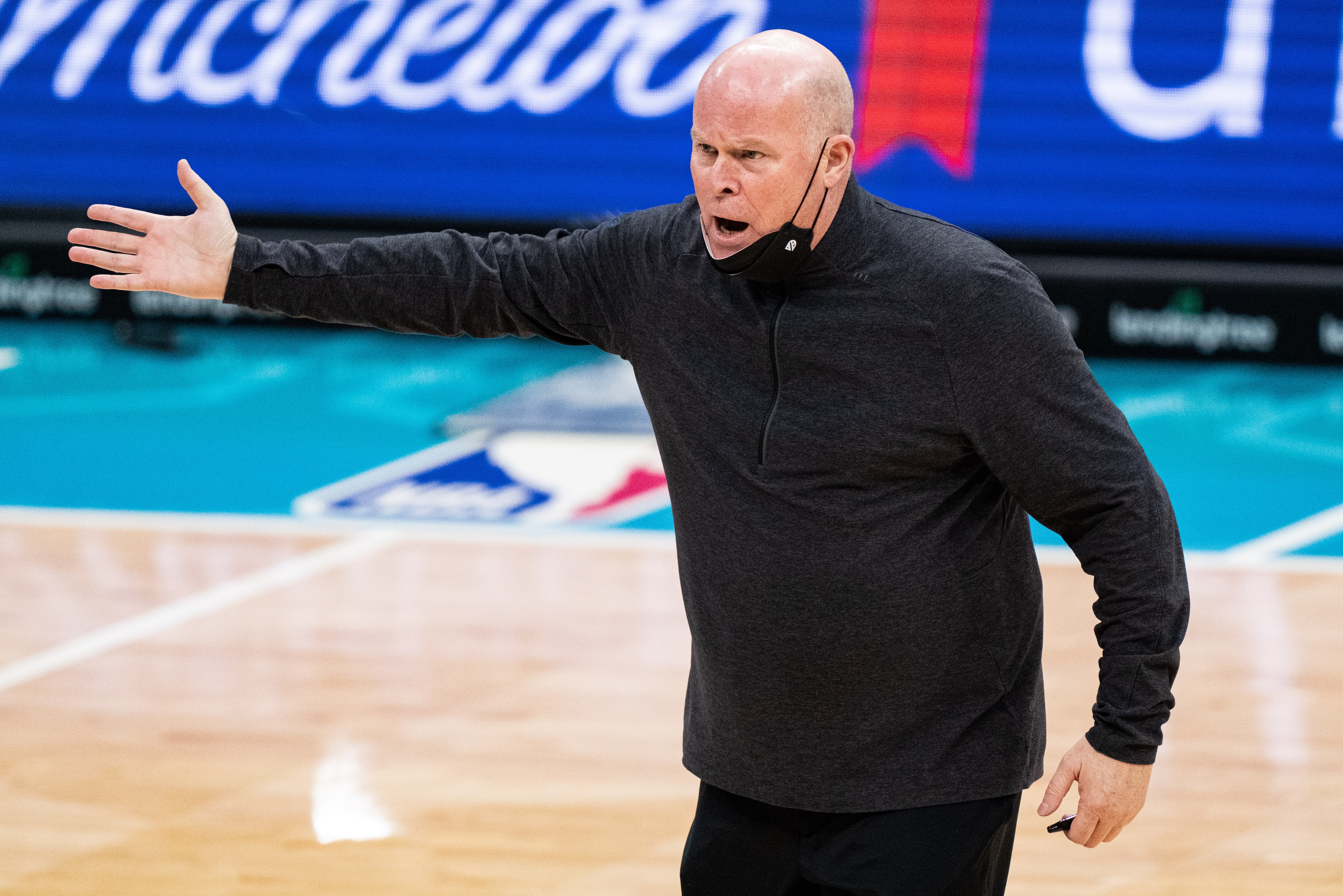 CHARLOTTE, NORTH CAROLINA - MAY 07: Orlando Magic head coach Steve Clifford reacts to a call during their game against the Charlotte Hornets at Spectrum Center on May 07, 2021 in Charlotte, North Carolina. NOTE TO USER: User expressly acknowledges and agrees that, by downloading and or using this photograph, User is consenting to the terms and conditions of the Getty Images License Agreement. (Photo by Jacob Kupferman/Getty Images)