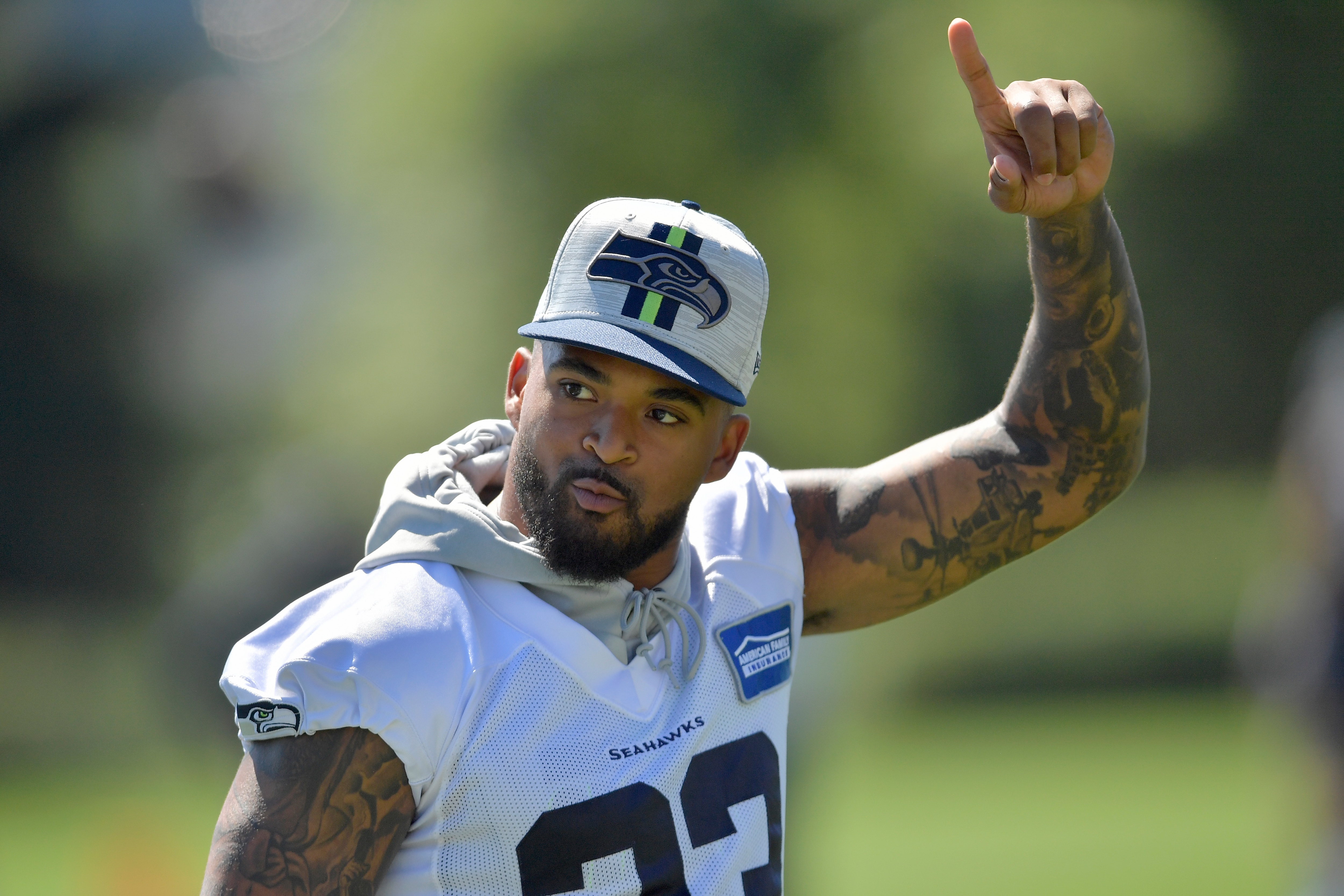 RENTON, WASHINGTON - JULY 29: Jamal Adams #33 of the Seattle Seahawks waves to fans at Training Camp on July 29, 2021 in Renton, Washington. (Photo by Alika Jenner/Getty Images)