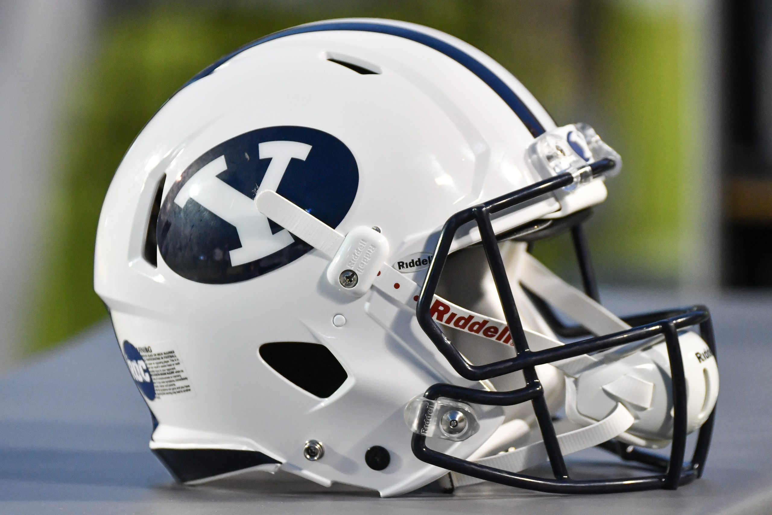 GREENVILLE, NC - OCTOBER 21: Brigham Young Cougars helmet sits on the sidelines during a game between the BYU Cougars and the East Carolina Pirates at Dowdy-Ficklen Stadium in Greenville, NC on October 21, 2017. ECU defeated BYU 33-17. (Photo by Greg Thompson/Icon Sportswire via Getty Images)