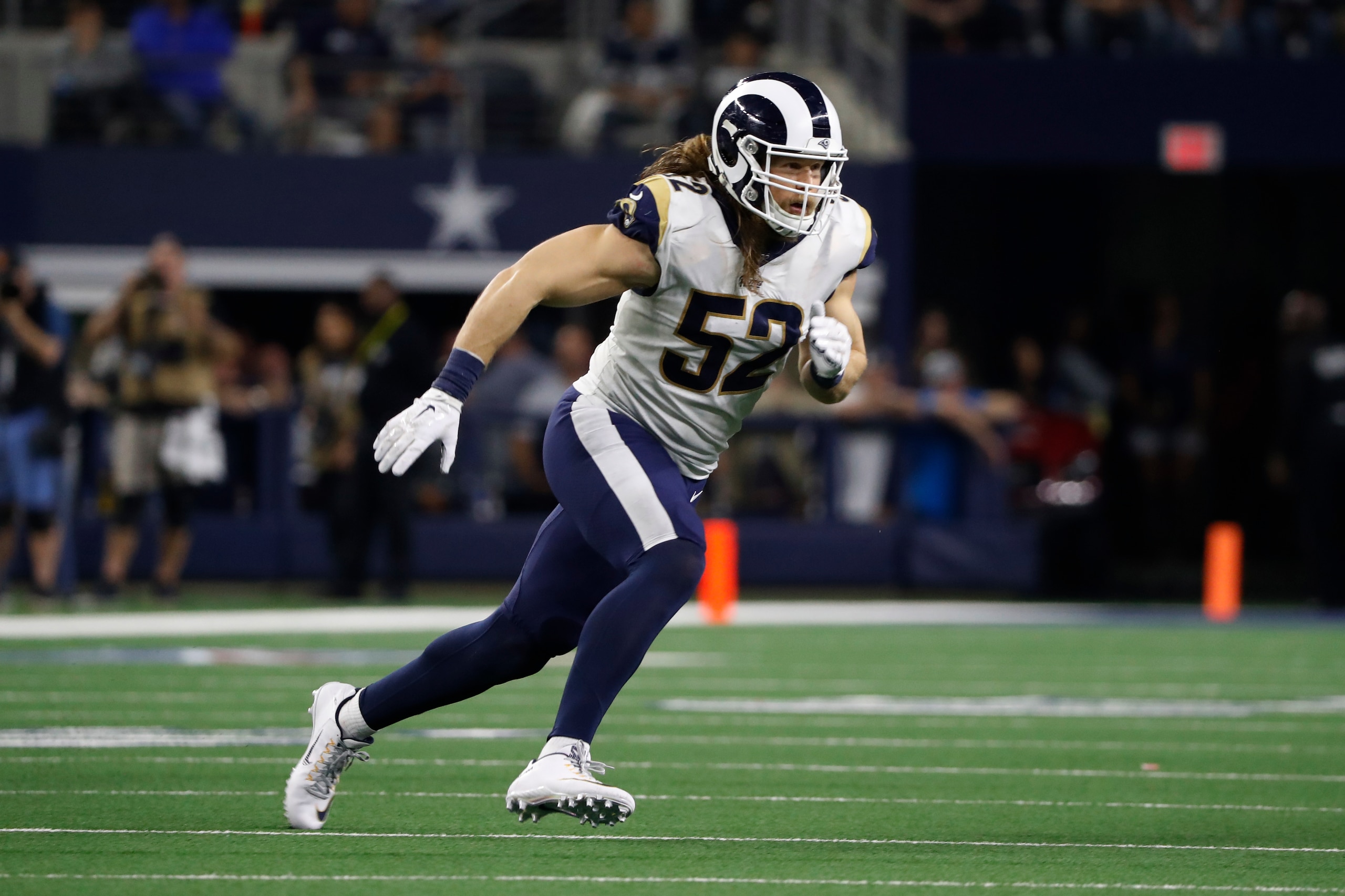 Los Angeles Rams outside linebacker Clay Matthews (52) during an NFL football game against the Dallas Cowboys in Arlington, Texas, Sunday, Dec. 15, 2019. (AP Photo/Roger Steinman)