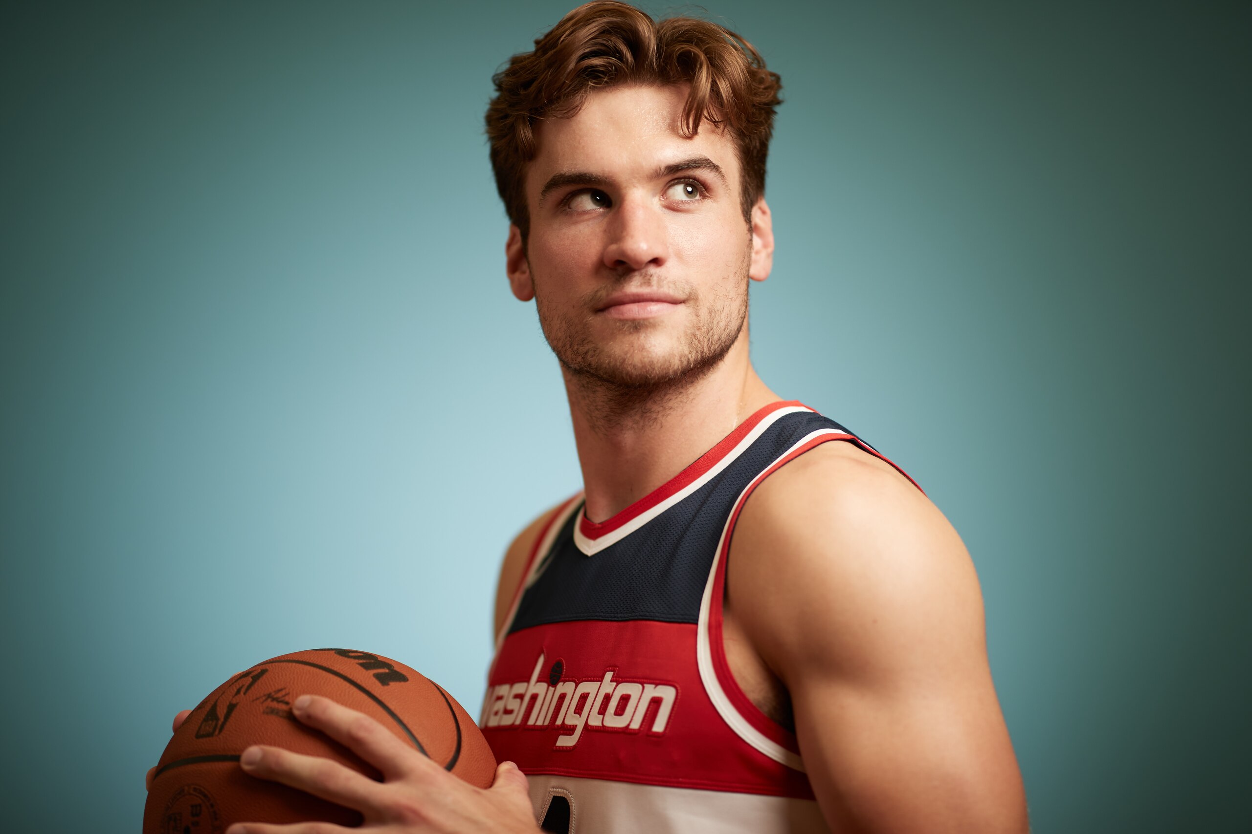 LAS VEGAS, NEVADA - AUGUST 14: Corey Kispert #24 of the Washington Wizards poses for a portrait during the 2021 NBA rookie photo shoot on August 14, 2021 in Las Vegas, Nevada. (Photo by Joe Scarnici/Getty Images)