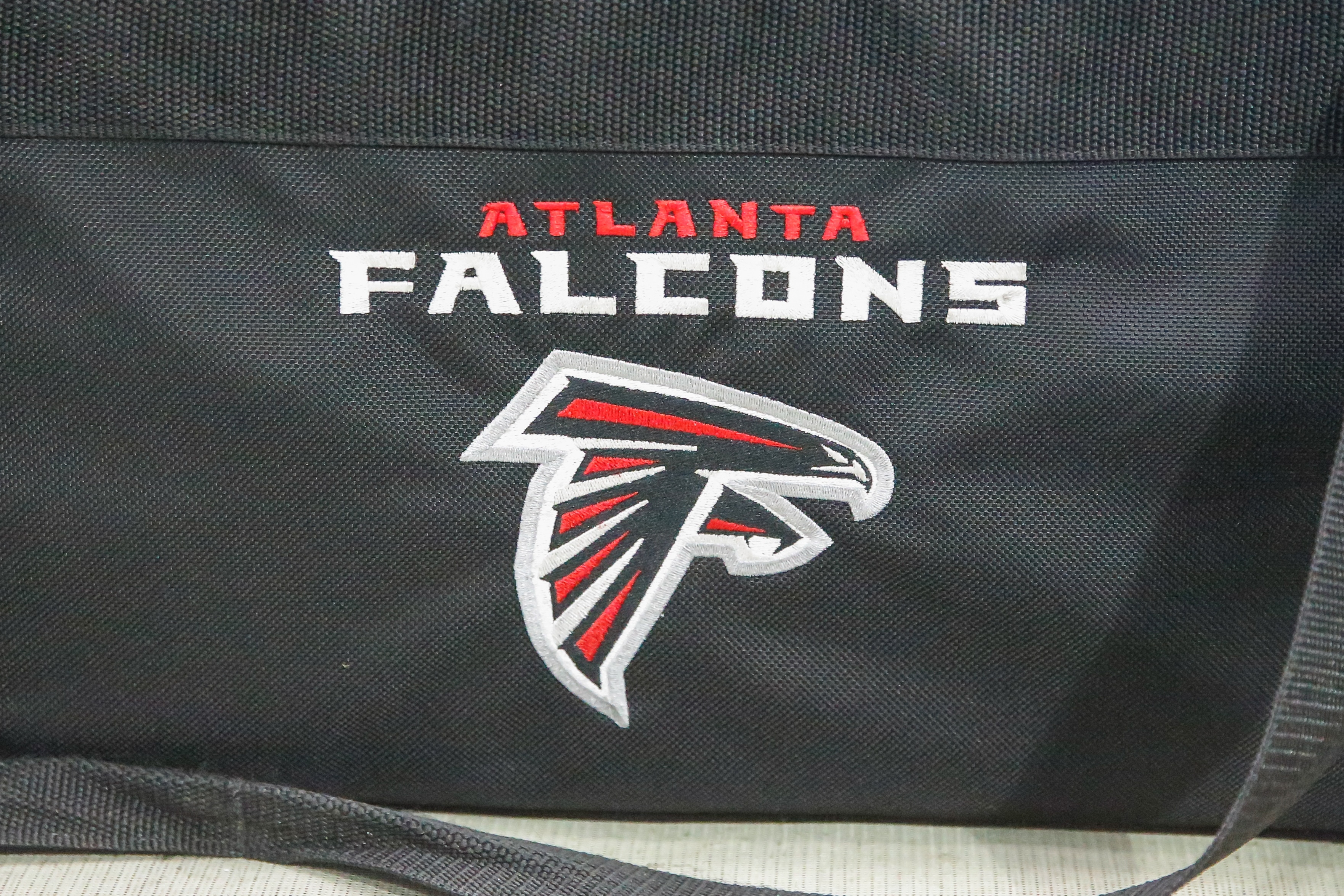 GLENDALE, AZ - OCTOBER 13:  The Atlanta Falcons logo on a bag during the NFL football game between the Atlanta Falcons and the Arizona Cardinals on October 13, 2019 at State Farm Stadium in Glendale, Arizona. (Photo by Kevin Abele/Icon Sportswire via Getty Images)