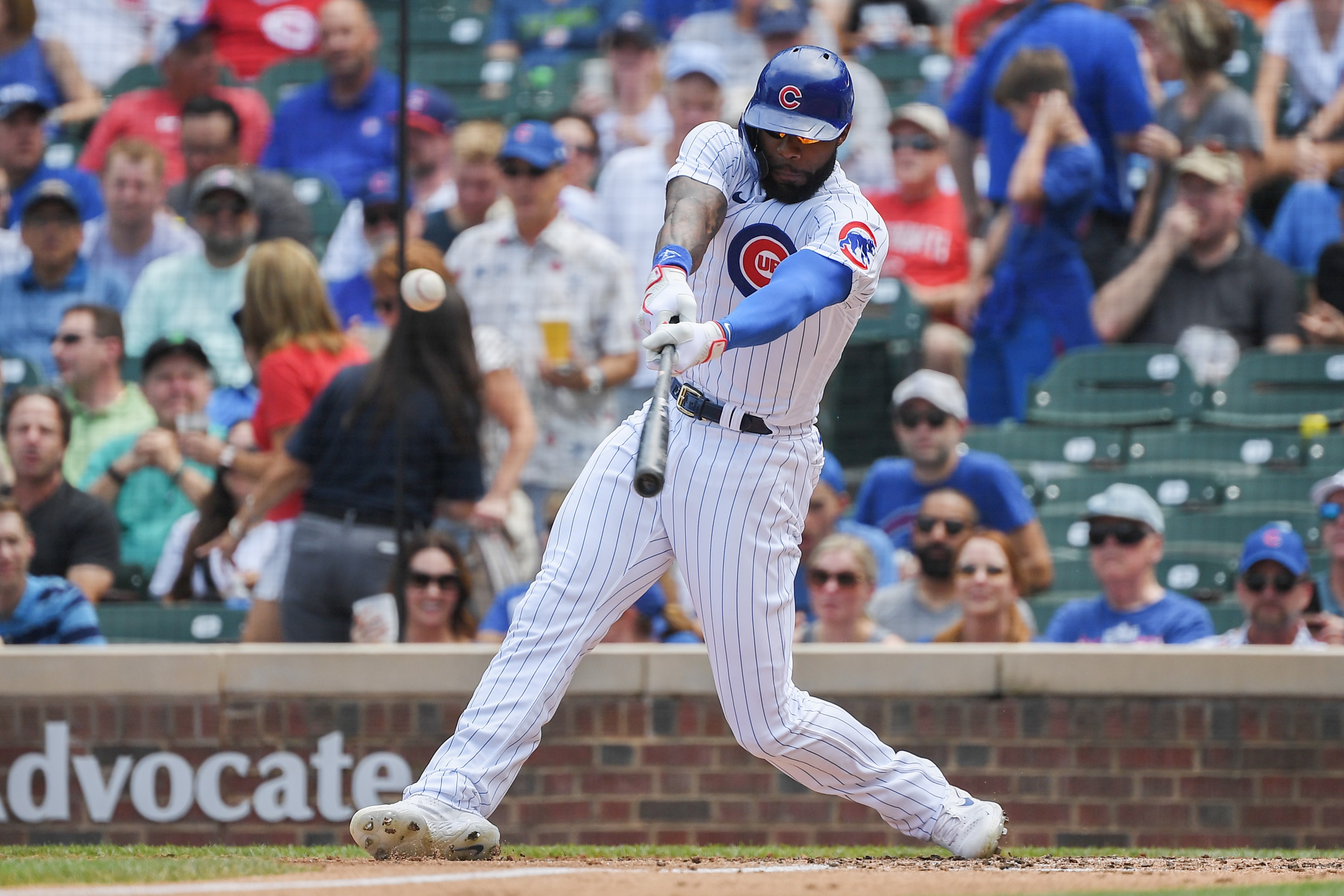 CHICAGO, ILLINOIS - JULY 29: Jason Heyward #22 of the Chicago Cubs bats against the Cincinnati Reds at Wrigley Field on July 29, 2021 in Chicago, Illinois. (Photo by Quinn Harris/Getty Images)