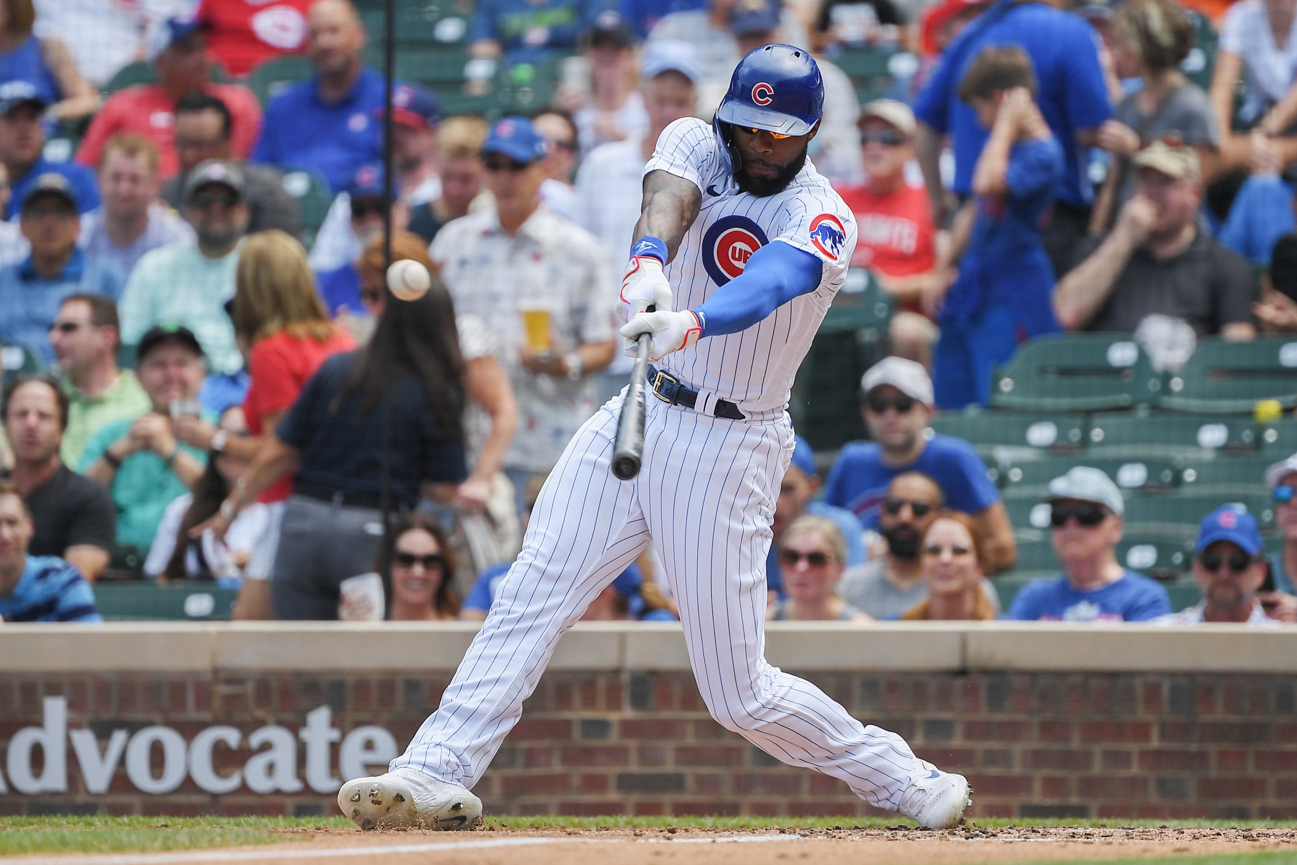 CHICAGO, ILLINOIS - JULY 29: Jason Heyward #22 of the Chicago Cubs bats against the Cincinnati Reds at Wrigley Field on July 29, 2021 in Chicago, Illinois. (Photo by Quinn Harris/Getty Images)