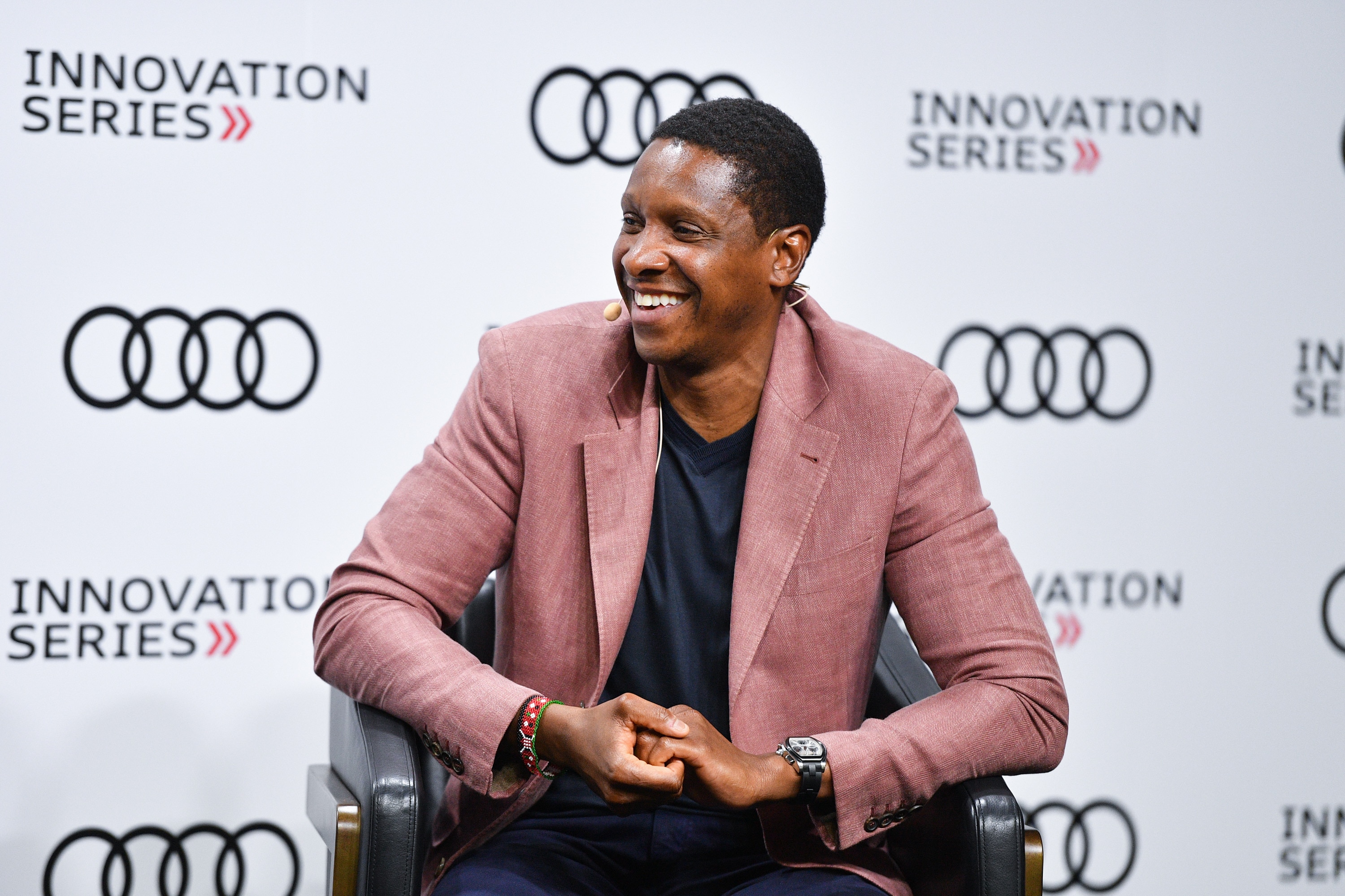 TORONTO, ONTARIO - JUNE 19: Masai Ujiri, President, Toronto Raptors attends the 2020 Audi Innovation Series on June 19, 2020 in Toronto, Canada. (Photo by George Pimentel/Getty Images for Audi Innovation Series)