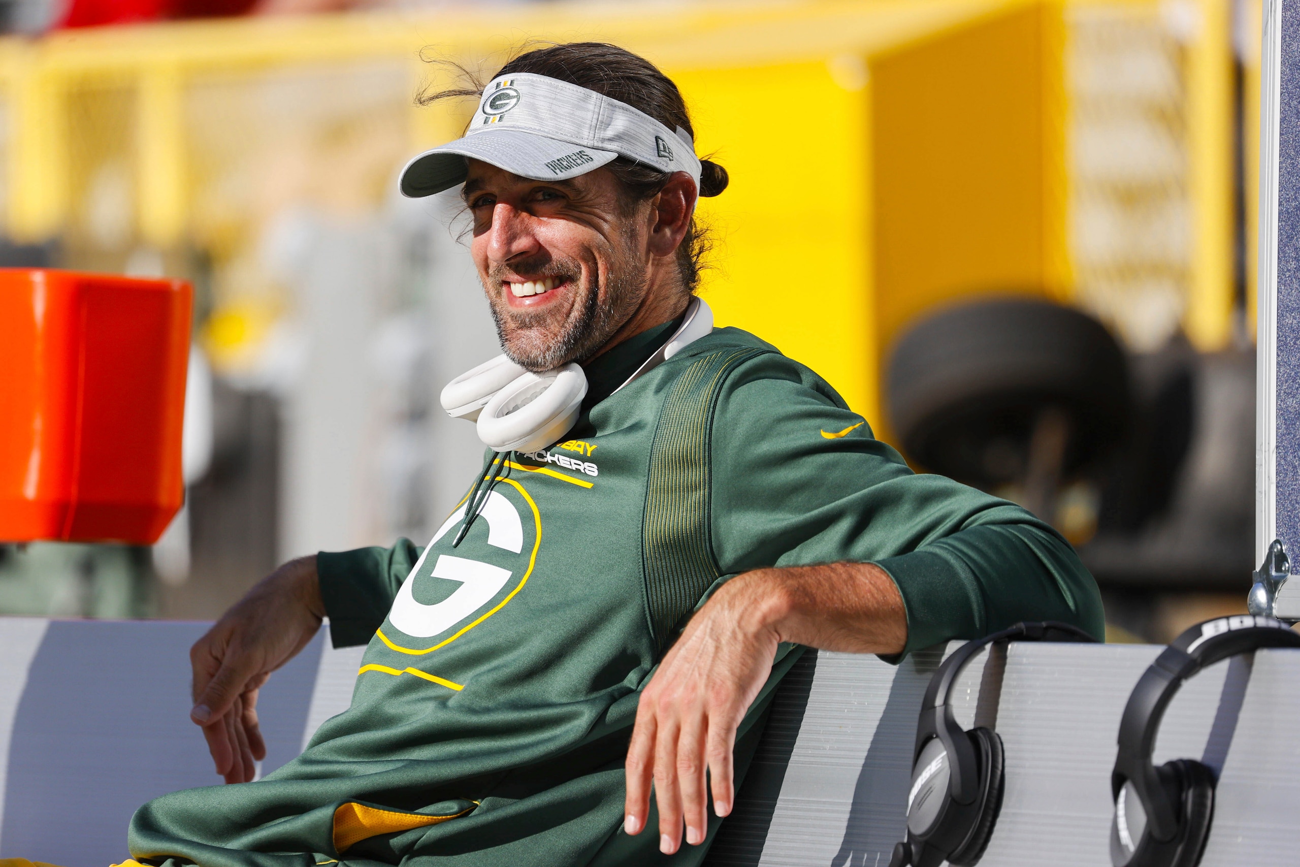 Green Bay Packers quarterback Aaron Rodgers (12) during practice before the Green Bay Packers' preseason NFL football game against the Houston Texans Saturday, Aug.14,2021 in Green Bay, Wis. (AP Photo/Jeffrey Phelps)