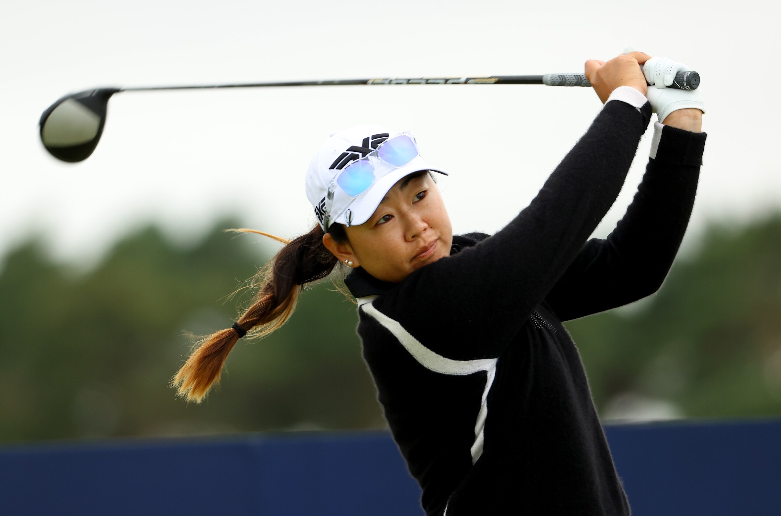 CARNOUSTIE, SCOTLAND - AUGUST 19: Mina Harigae of The United States on the 15th tee during the first round of the AIG Women's Open at Carnoustie Golf Links on August 19, 2021 in Carnoustie, Scotland. (Photo by Andrew Redington/Getty Images)