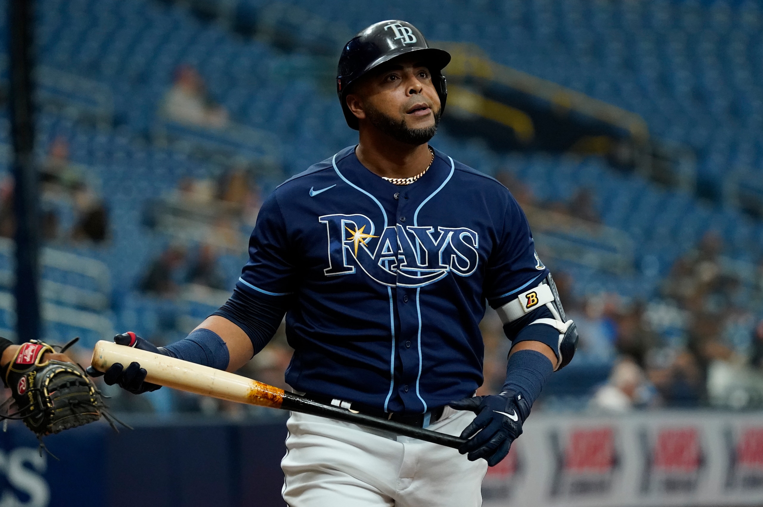 Tampa Bay Rays' Nelson Cruz bats against the Baltimore Orioles during the fourth inning of a baseball game Thursday, Aug. 19, 2021, in St. Petersburg, Fla. (AP Photo/Chris O'Meara) Tampa Bay Rays' Nelson Cruz bats against the Baltimore Orioles during the fourth inning of a baseball game Thursday, Aug. 19, 2021, in St. Petersburg, Fla. (AP Photo/Chris O'Meara)