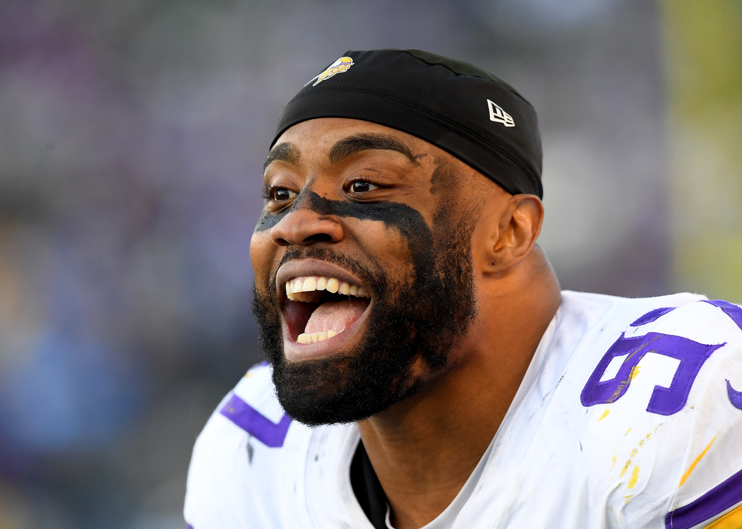 CARSON, CA - DECEMBER 15:  Defensive end Everson Griffen #97 of the Minnesota Vikings on the bench in the second half of the game against the Los Angeles Chargers at Dignity Health Sports Park on December 15, 2019 in Carson, California. (Photo by Jayne Kamin-Oncea/Getty Images)