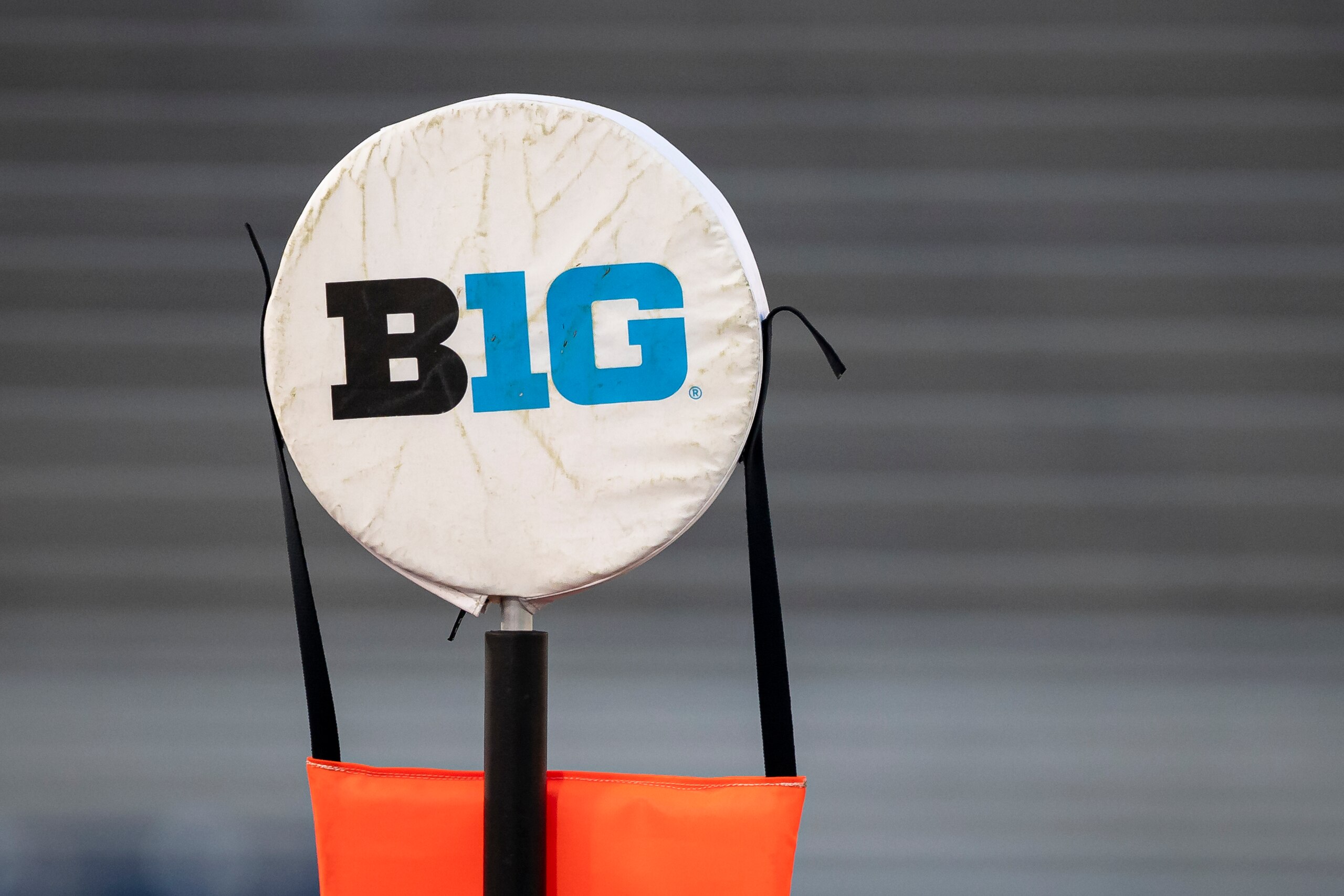 STATE COLLEGE, PA - NOVEMBER 7: A detailed view of the Big Ten logo on a yard marker during the first half of the game between the Penn State Nittany Lions and the Maryland Terrapins at Beaver Stadium on November 7, 2020 in State College, Pennsylvania. (Photo by Scott Taetsch/Getty Images)