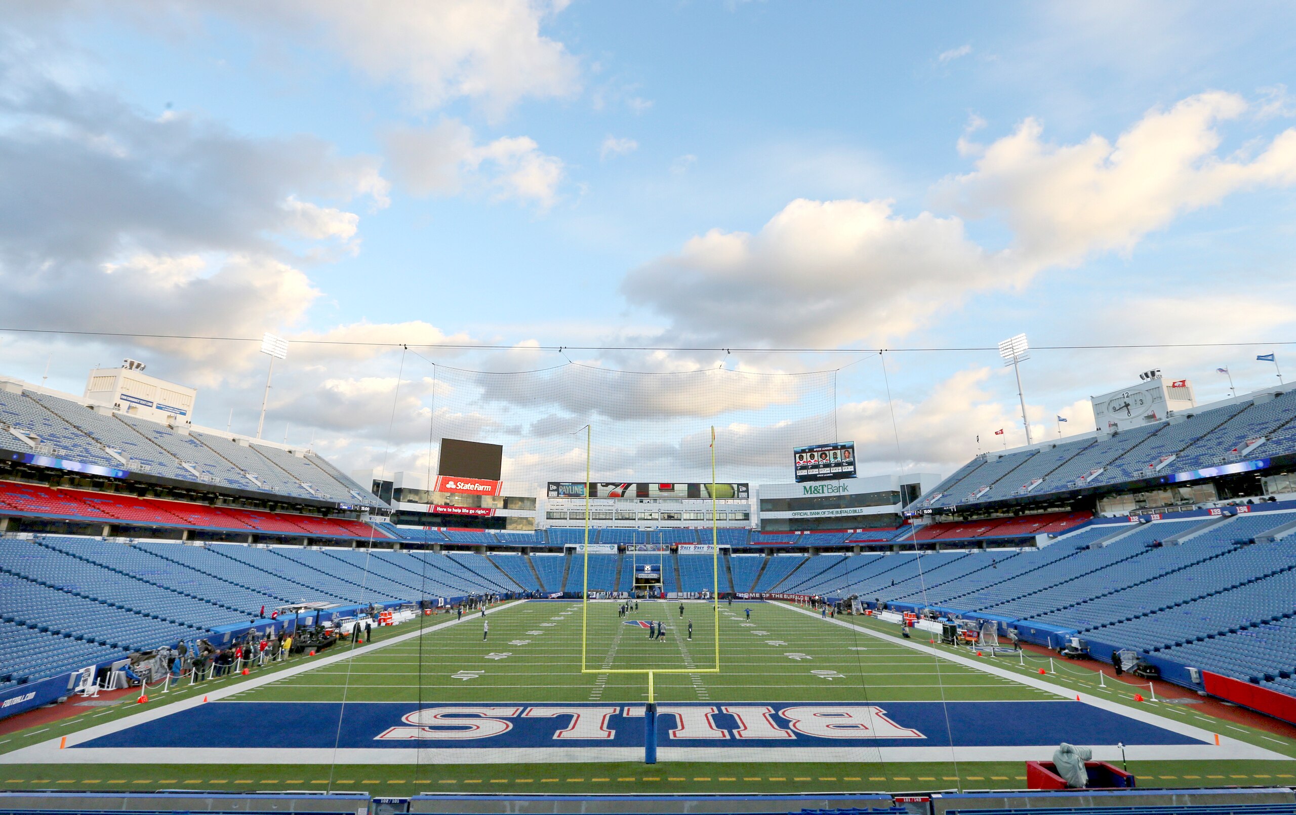 FILE - In this Monday Oct. 29, 2018, file photo, New Era Field is prepared before an NFL football game between the Buffalo Bills and the New England Patriot in Orchard Park, N.Y. The Buffalo Bills’ home has a new name: Highmark Stadium, Tuesday, March 30, 2021. The newly rebranded health insurer, Highmark BlueCross, BlueShield of Western New York, has purchased the naming rights for what was simply known as Bills Stadium last season. (AP Photo/Jeffrey T. Barnes, File) FILE - In this Monday Oct. 29, 2018, file photo, New Era Field is prepared before an NFL football game between the Buffalo Bills and the New England Patriot in Orchard Park, N.Y. The Buffalo Bills’ home has a new name: Highmark Stadium, Tuesday, March 30, 2021. The newly rebranded health insurer, Highmark BlueCross, BlueShield of Western New York, has purchased the naming rights for what was simply known as Bills Stadium last season. (AP Photo/Jeffrey T. Barnes, File)