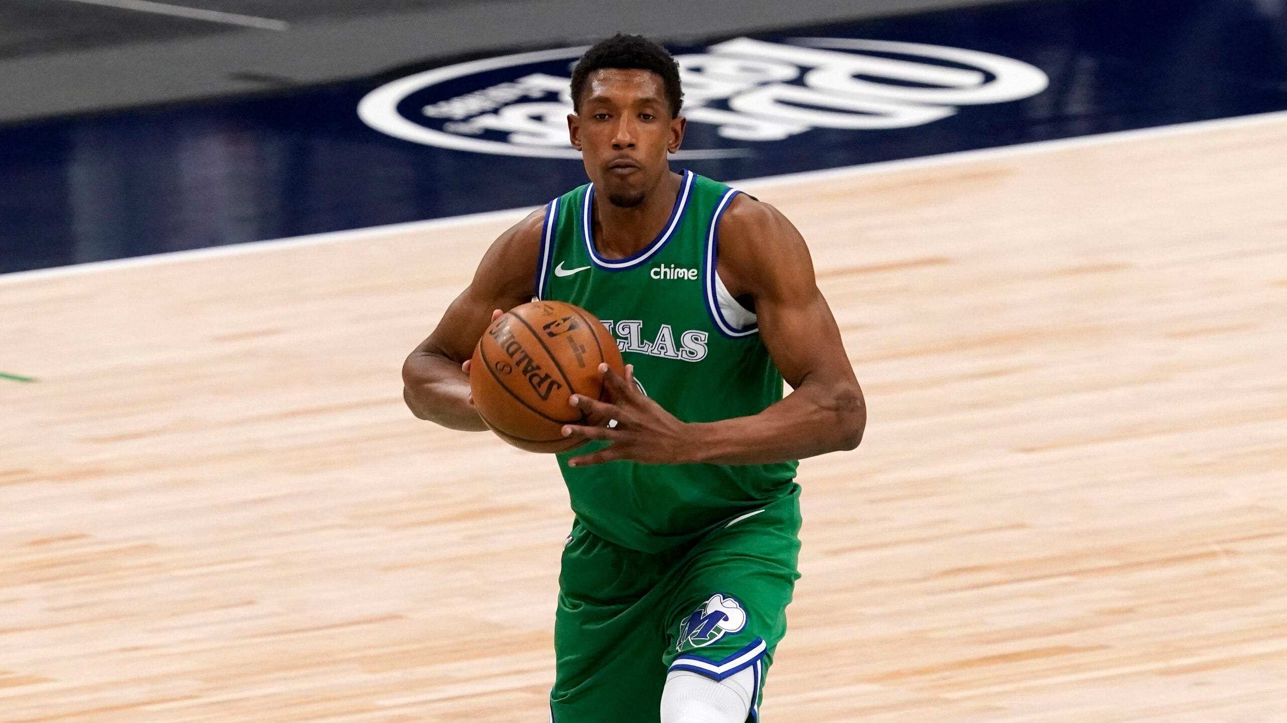 Dallas Mavericks guard Josh Richardson makes a pass during an NBA basketball game against the New Orleans Pelicans in Dallas, Wednesday, May 12, 2021. (AP Photo/Tony Gutierrez)