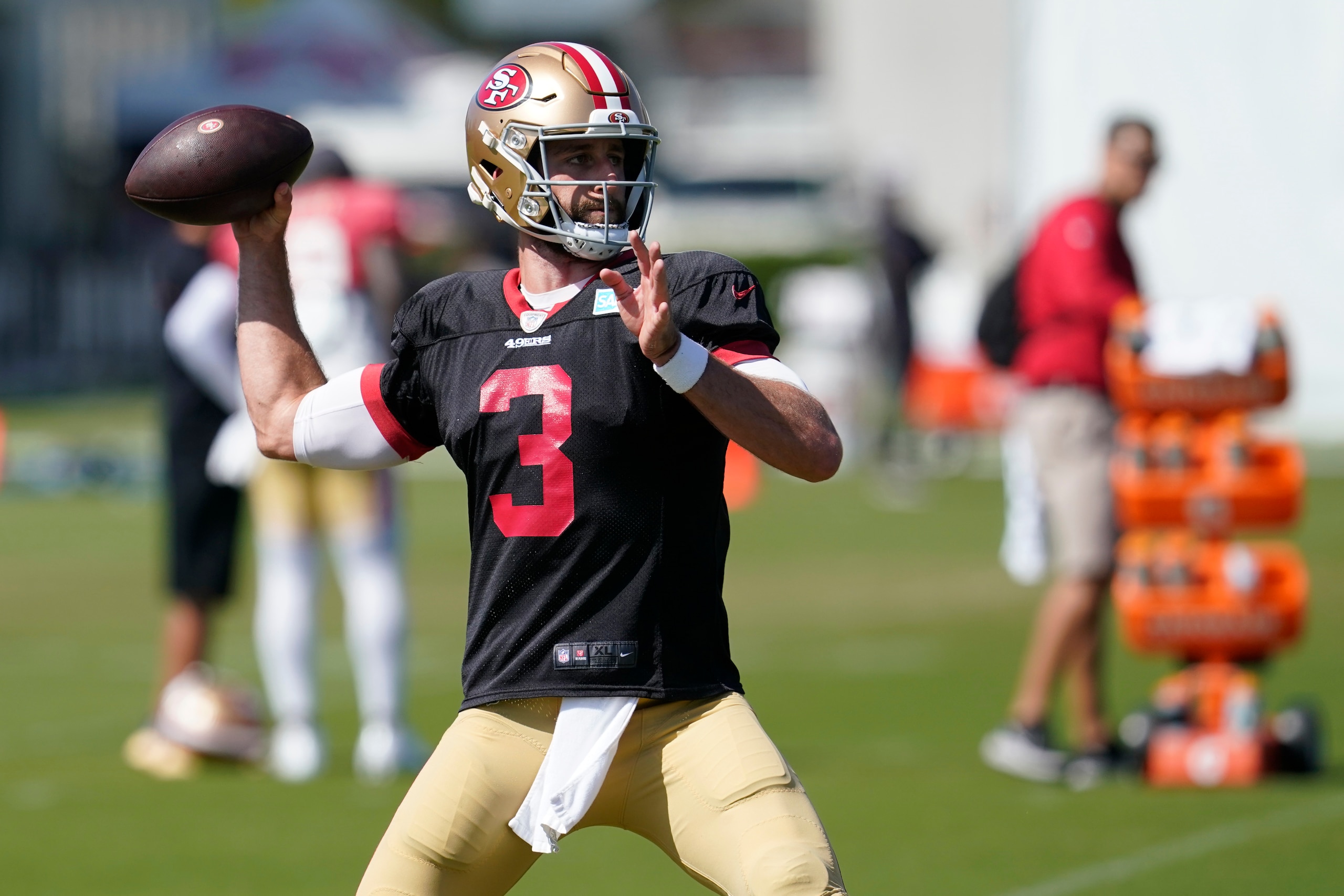 San Francisco 49ers' Josh Rosen at NFL football training camp in Santa Clara, Calif., Tuesday, Aug. 10, 2021. (AP Photo/Jeff Chiu)