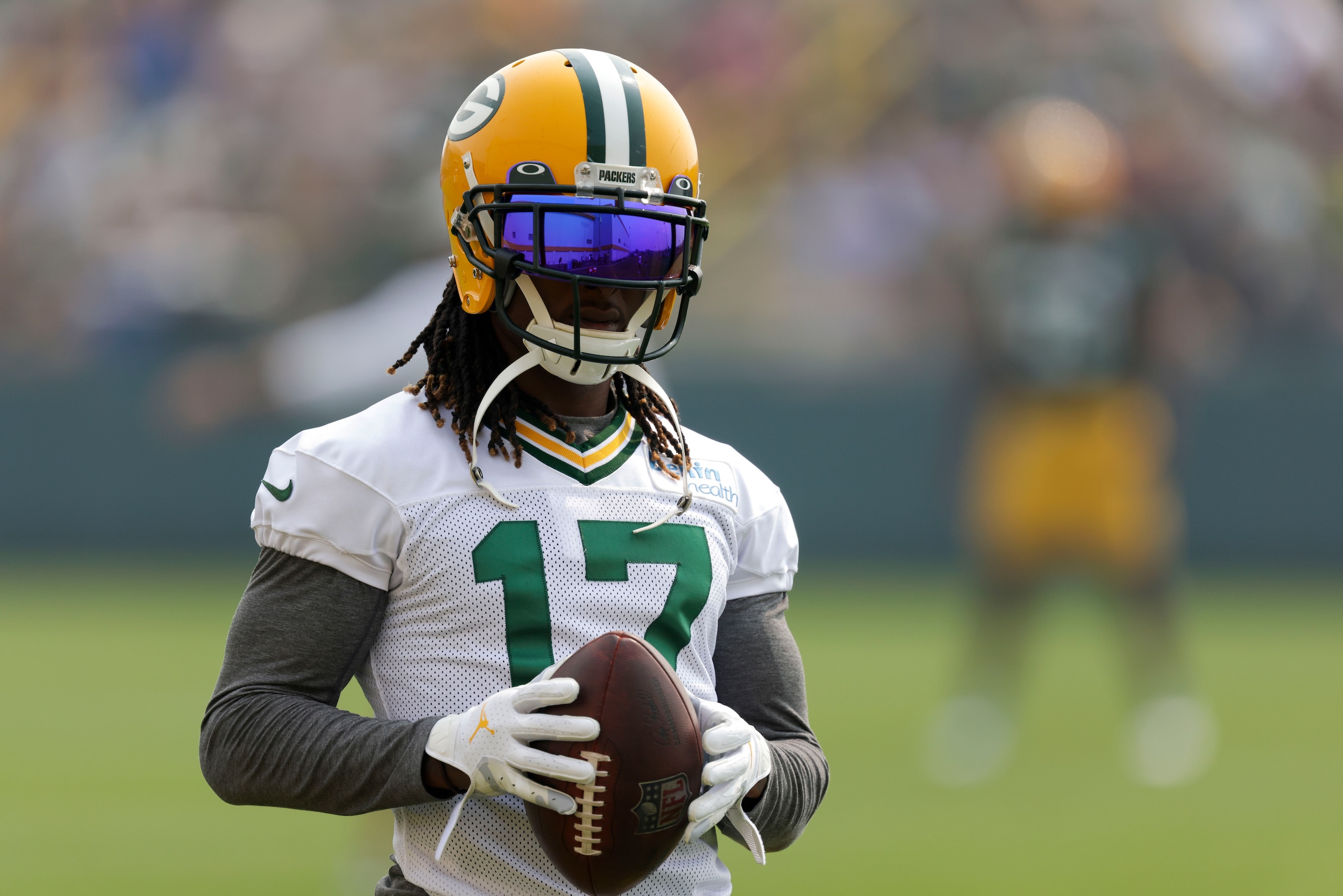 Green Bay Packers' wide receiver Davante Adams during NFL football training camp Saturday, July 31, 2021, in Green Bay, Wis. (AP Photo/Matt Ludtke)
