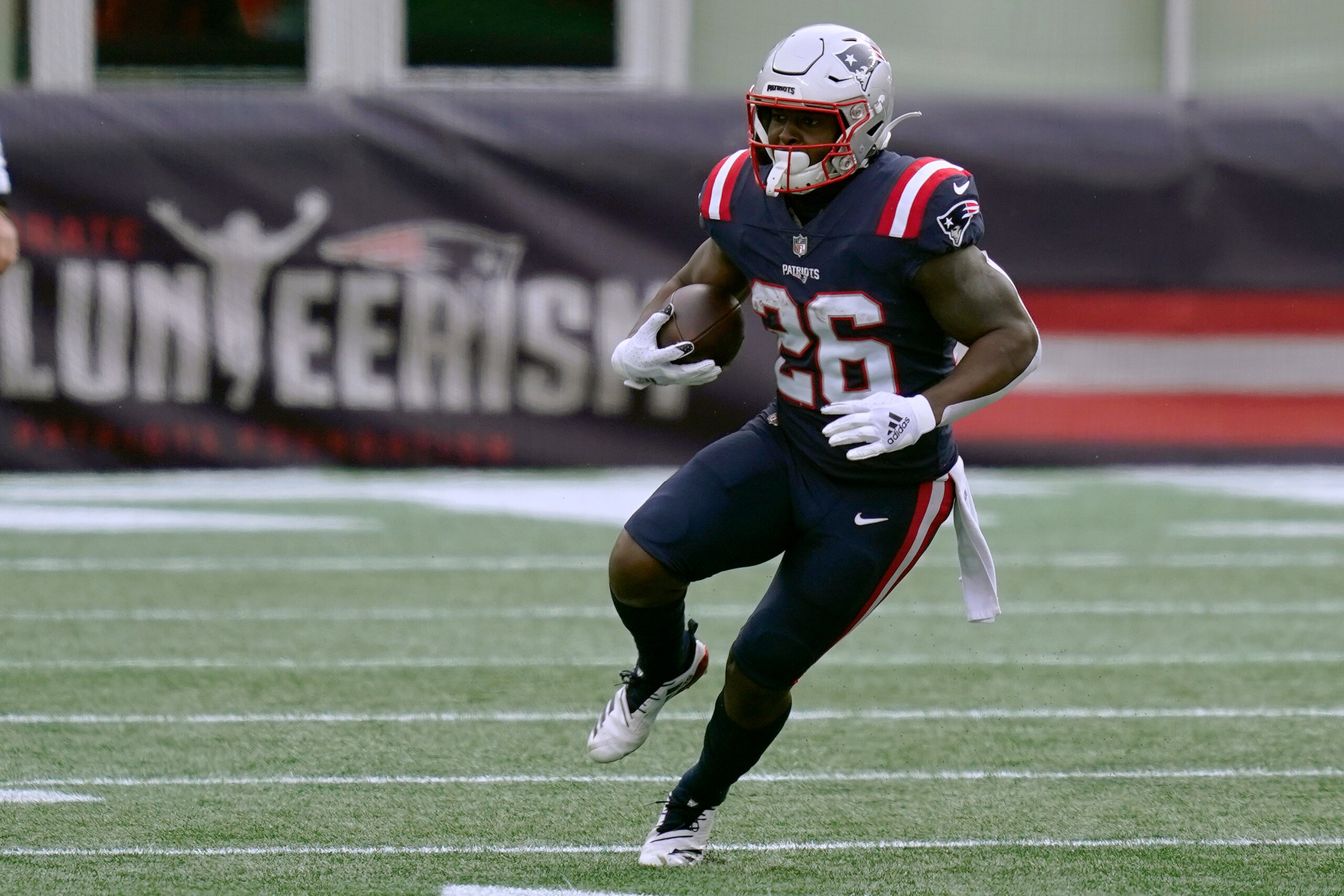 New England Patriots running back Sony Michel carries the ball in the first half of an NFL football game against the New York Jets, Sunday, Jan. 3, 2021, in Foxborough, Mass. (AP Photo/Elise Amendola)