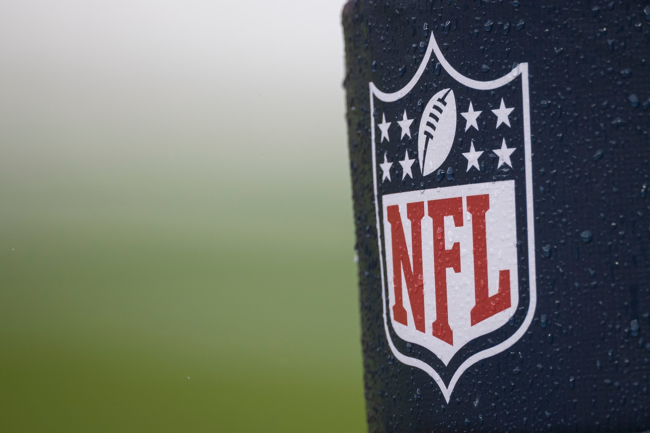 LANDOVER, MD - OCTOBER 25: A detailed view of an NFL logo before the game between the Washington Football Team and the Dallas Cowboys at FedExField on October 25, 2020 in Landover, Maryland. (Photo by Scott Taetsch/Getty Images)