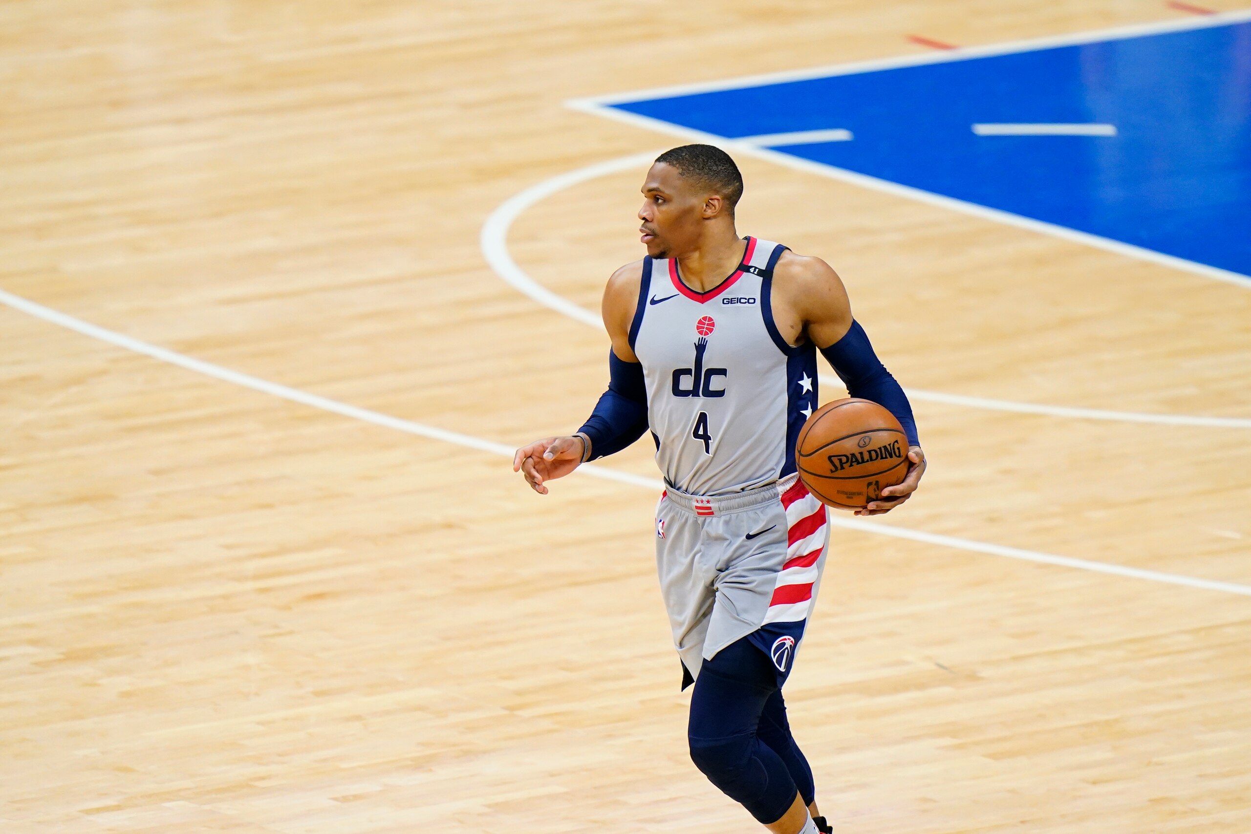 Washington Wizards' Russell Westbrook plays during Game 5 in a first-round NBA basketball playoff series against the Philadelphia 76ers, Wednesday, June 2, 2021, in Philadelphia. (AP Photo/Matt Slocum) Washington Wizards' Russell Westbrook plays during Game 5 in a first-round NBA basketball playoff series against the Philadelphia 76ers, Wednesday, June 2, 2021, in Philadelphia. (AP Photo/Matt Slocum)