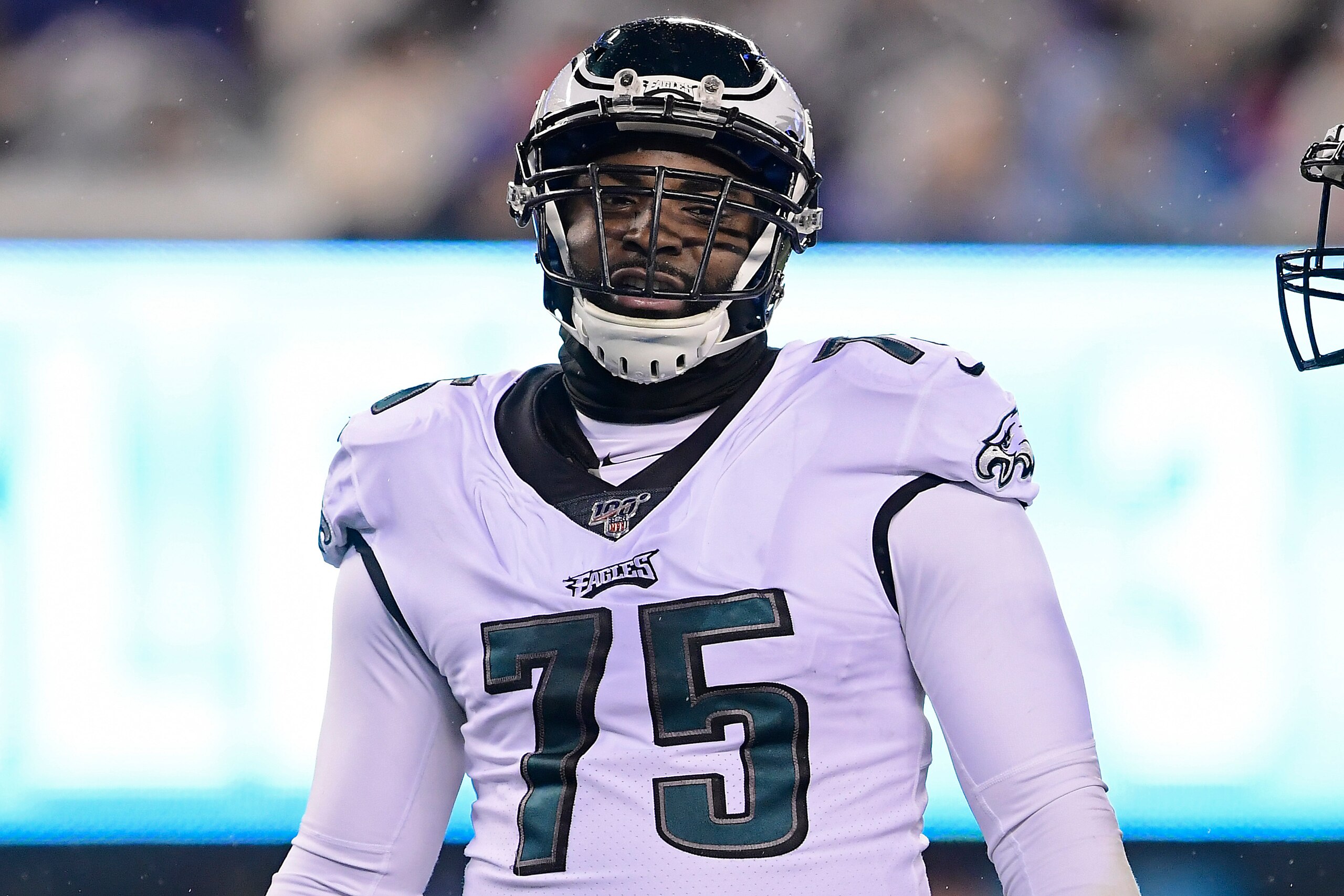 EAST RUTHERFORD, NEW JERSEY - DECEMBER 29: Vinny Curry #75 of the Philadelphia Eagles looks on against the New York Giants at MetLife Stadium on December 29, 2019 in East Rutherford, New Jersey. (Photo by Steven Ryan/Getty Images) EAST RUTHERFORD, NEW JERSEY - DECEMBER 29: Vinny Curry #75 of the Philadelphia Eagles looks on against the New York Giants at MetLife Stadium on December 29, 2019 in East Rutherford, New Jersey. (Photo by Steven Ryan/Getty Images)