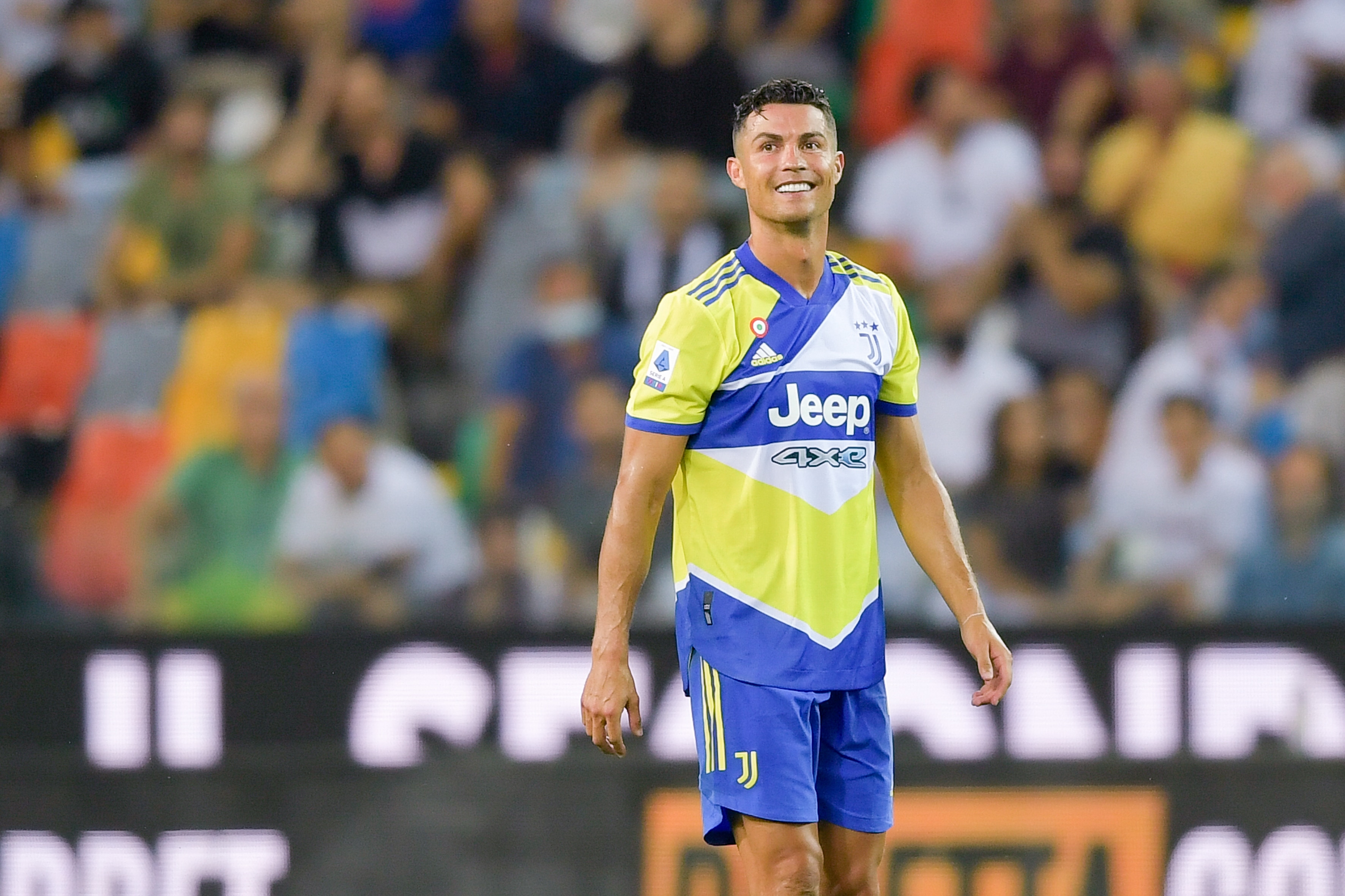 UDINE, ITALY - AUGUST 22: Juventus player Cristiano Ronaldo during the Serie A match between Udinese Calcio v Juventus at Dacia Arena on August 22, 2021 in Udine, Italy. (Photo by Daniele Badolato - Juventus FC/Juventus FC via Getty Images)